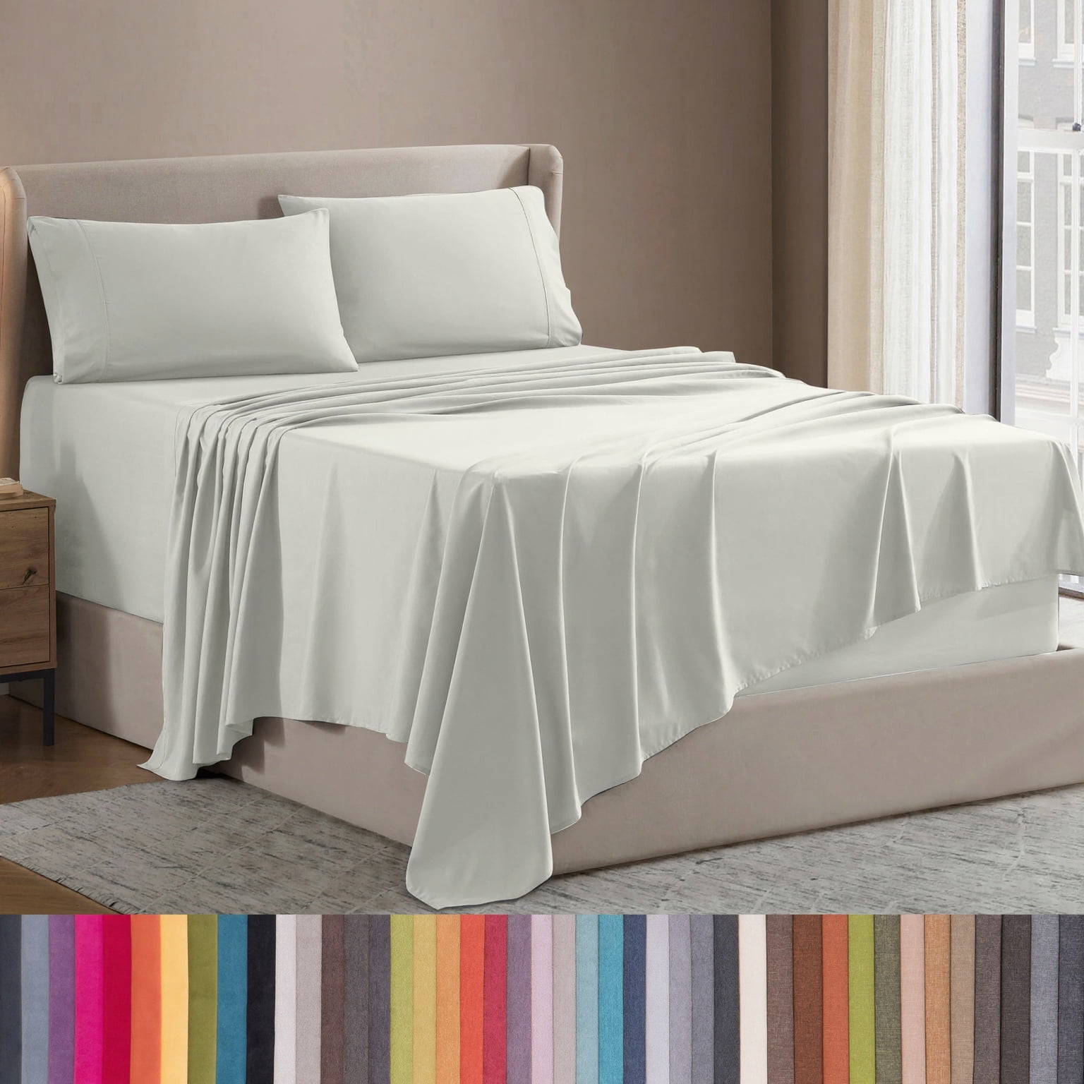 Lammaloe California King Sheets Set, Hotel Style Deep Pocket 4 Piece Bed Sheets, Luxury Soft Microfiber Sheet Sets, Off White