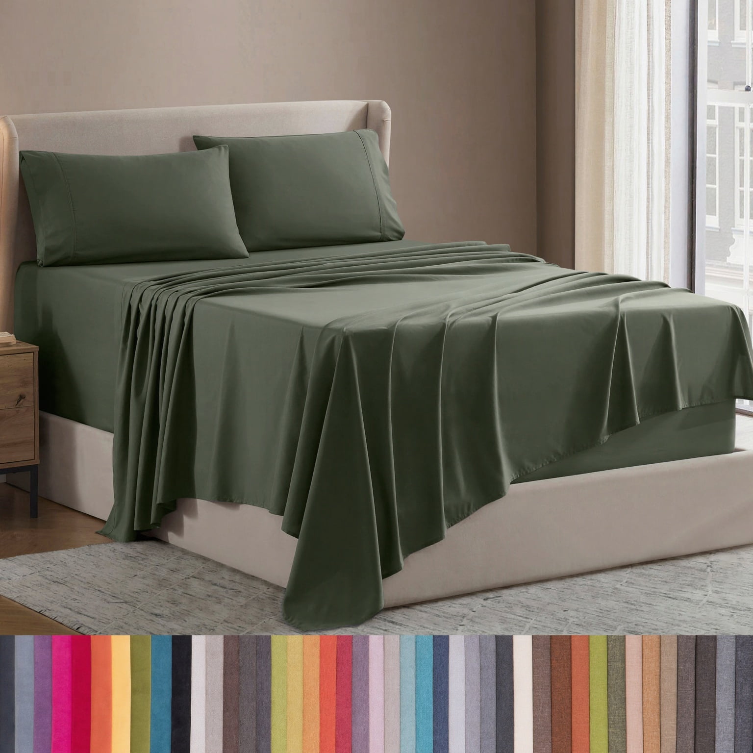 Lammaloe California King Sheets Set, Hotel Style Deep Pocket 4 Piece Bed Sheets, Luxury Soft Microfiber Sheet Sets, Olive Green
