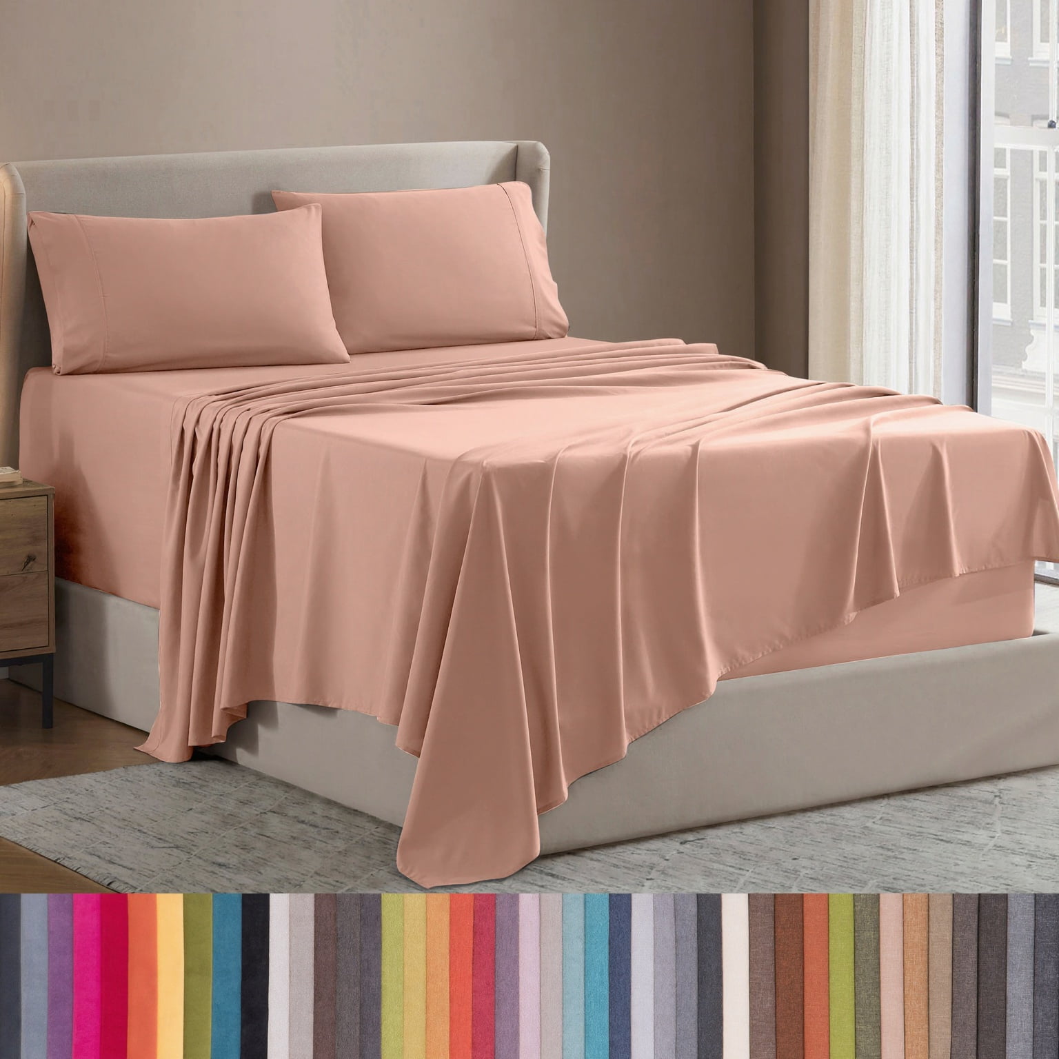 Lammaloe California King Sheets Set, Hotel Style Deep Pocket 4 Piece Bed Sheets, Luxury Soft Microfiber Sheet Sets, Peach