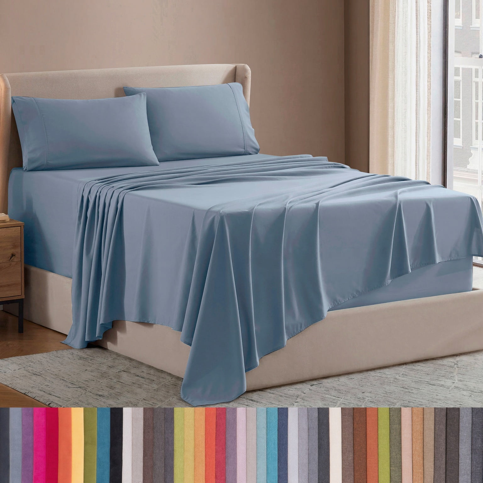 Lammaloe California King Sheets Set, Hotel Style Deep Pocket 4 Piece Bed Sheets, Luxury Soft Microfiber Sheet Sets, Stone Blue