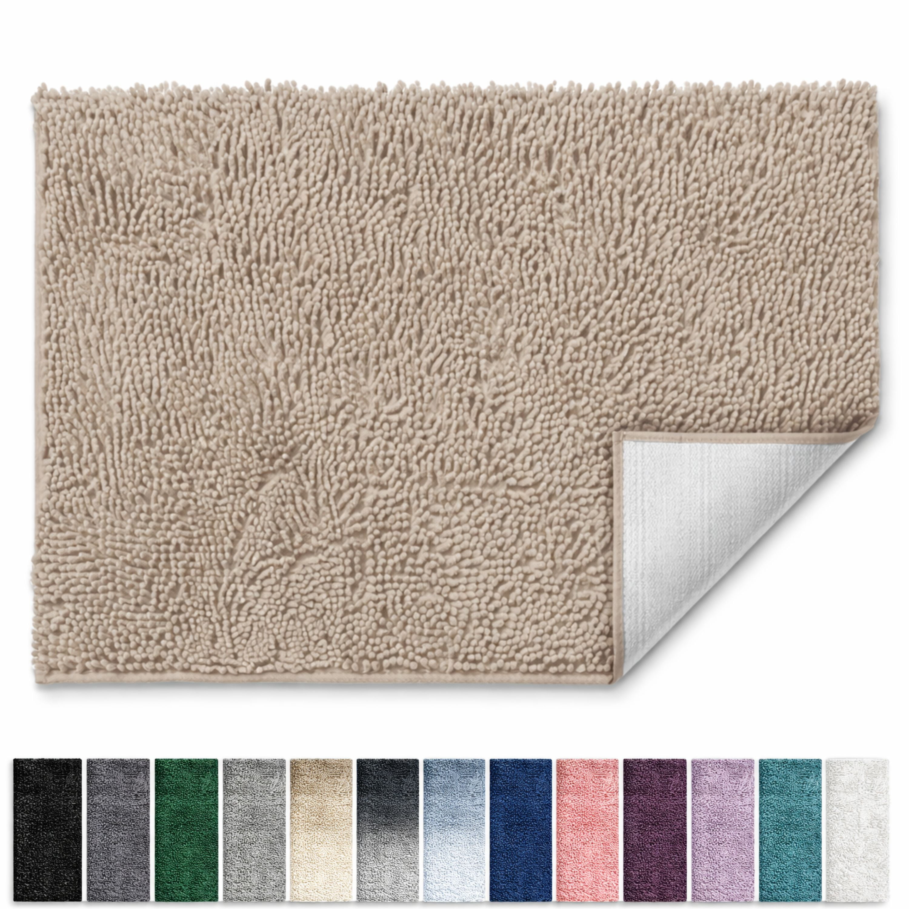 Lammaloe Chenille Bathroom Rugs Non Slip Bath Mat, 17x24 Ultra Absorbent, Bath Mats for Bathroom, Beige