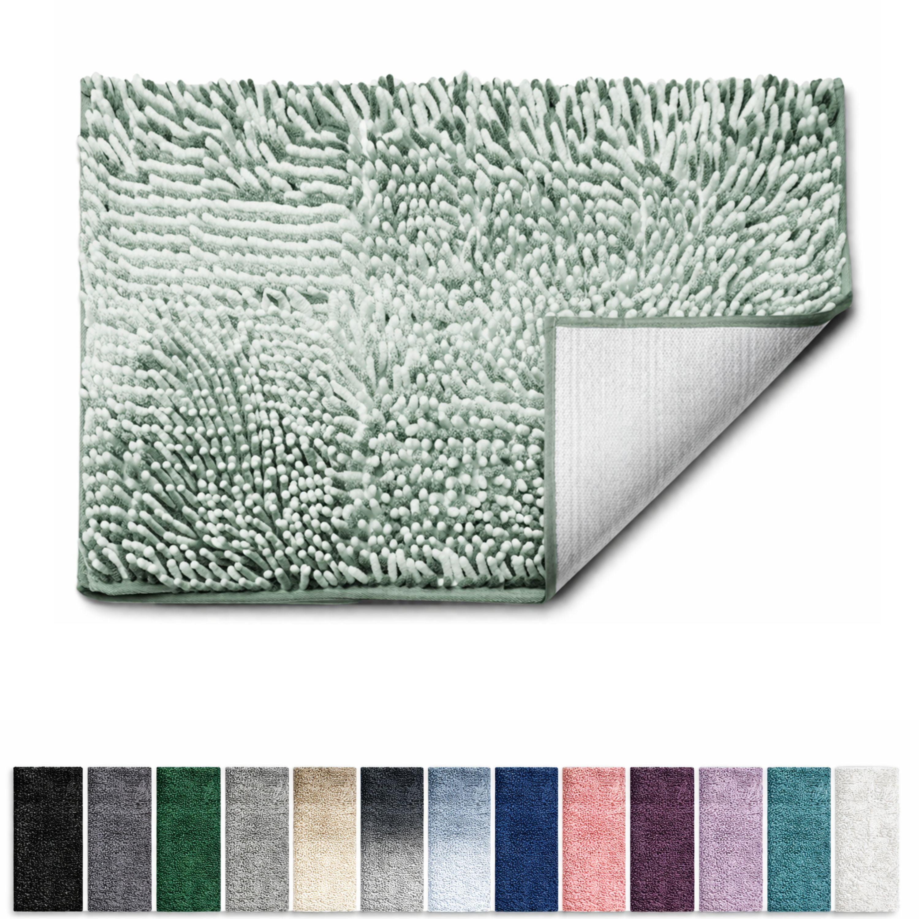 Lammaloe Chenille Bathroom Rugs Non Slip Bath Mat, 17x24 Ultra Absorbent, Bath Mats for Bathroom, Green Ombre