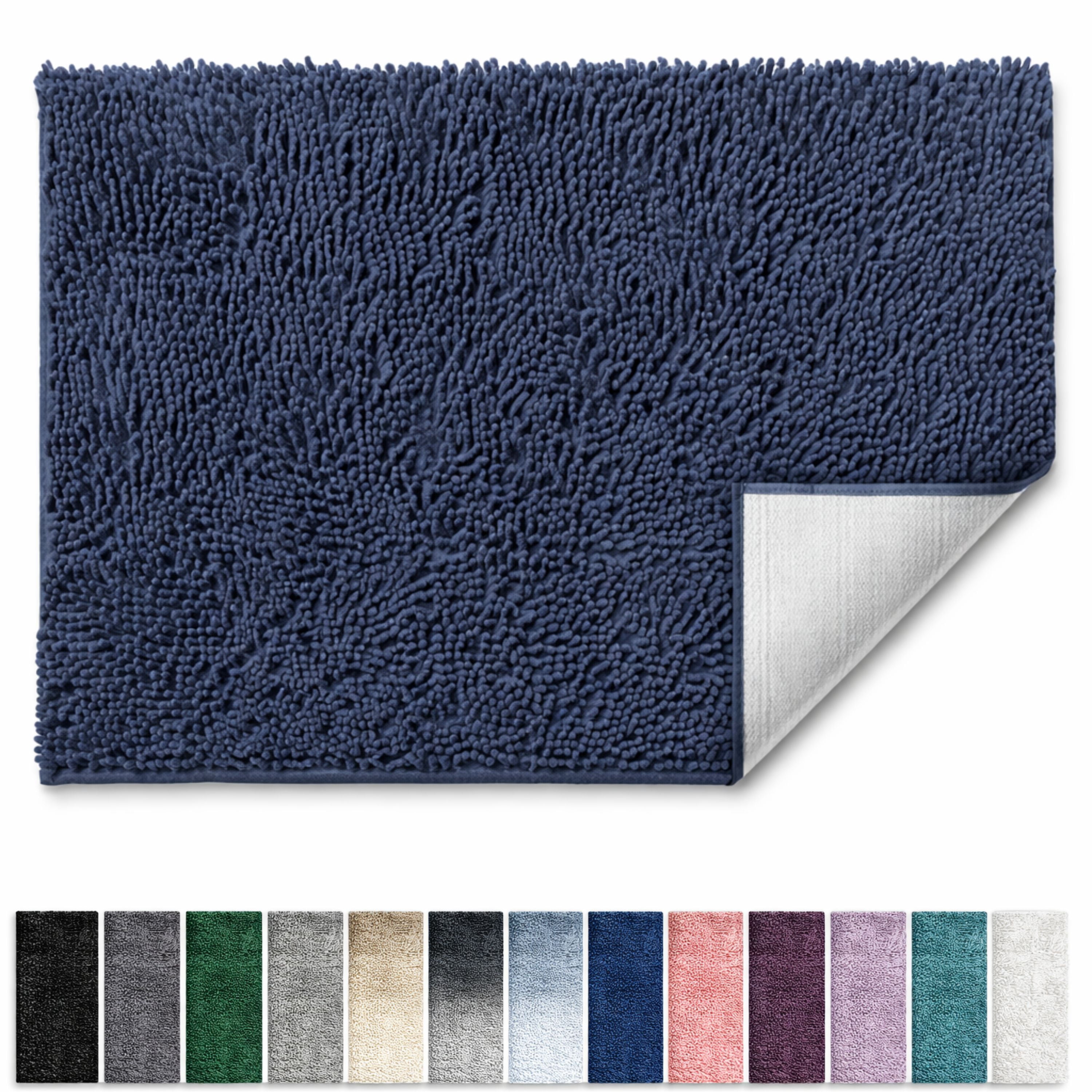 Lammaloe Chenille Bathroom Rugs Non Slip Bath Mat, 17x24 Ultra Absorbent, Soft & Machine Washable Bath Mats for Bathroom, Navy