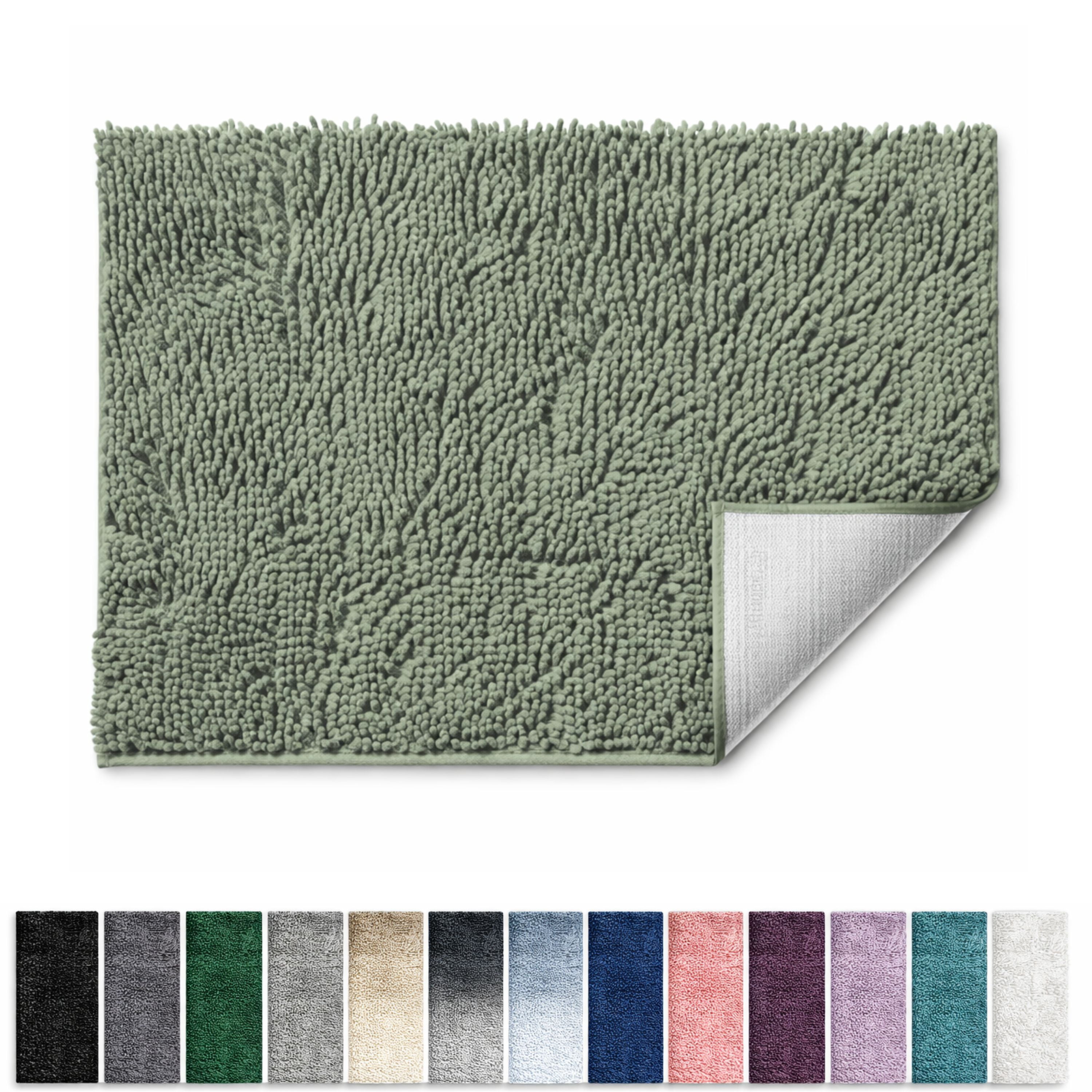 Lammaloe Chenille Bathroom Rugs Non Slip Bath Mat, 17x24 Ultra Absorbent, Bath Mats for Bathroom, Sage Green