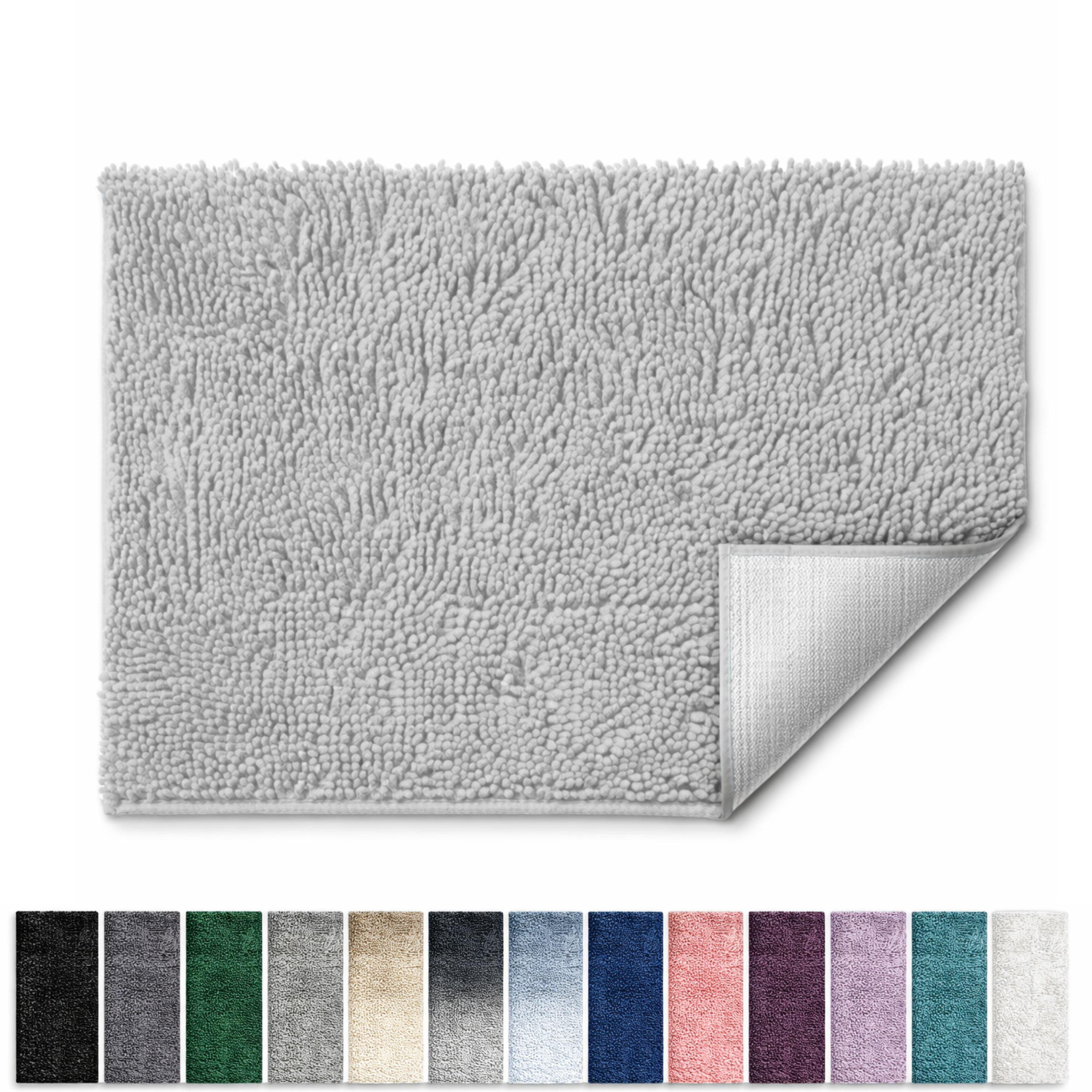 Lammaloe Chenille Bathroom Rugs Non Slip Bath Mat, 17x24 Ultra Absorbent, Soft & Machine Washable Bath Mats for Bathroom, Silver