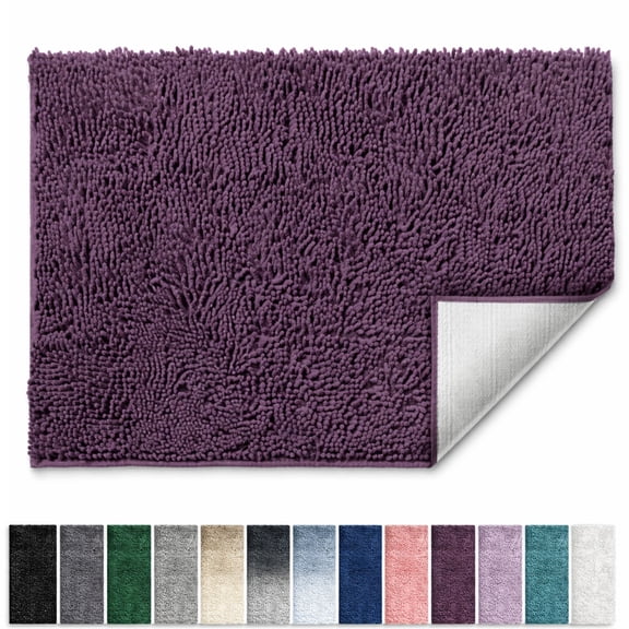 Lammaloe Chenille Bathroom Rugs Non Slip Bath Mat, 20"× 32" Ultra Absorbent, Soft & Machine Washable Bath Mats for Bathroom, Purple