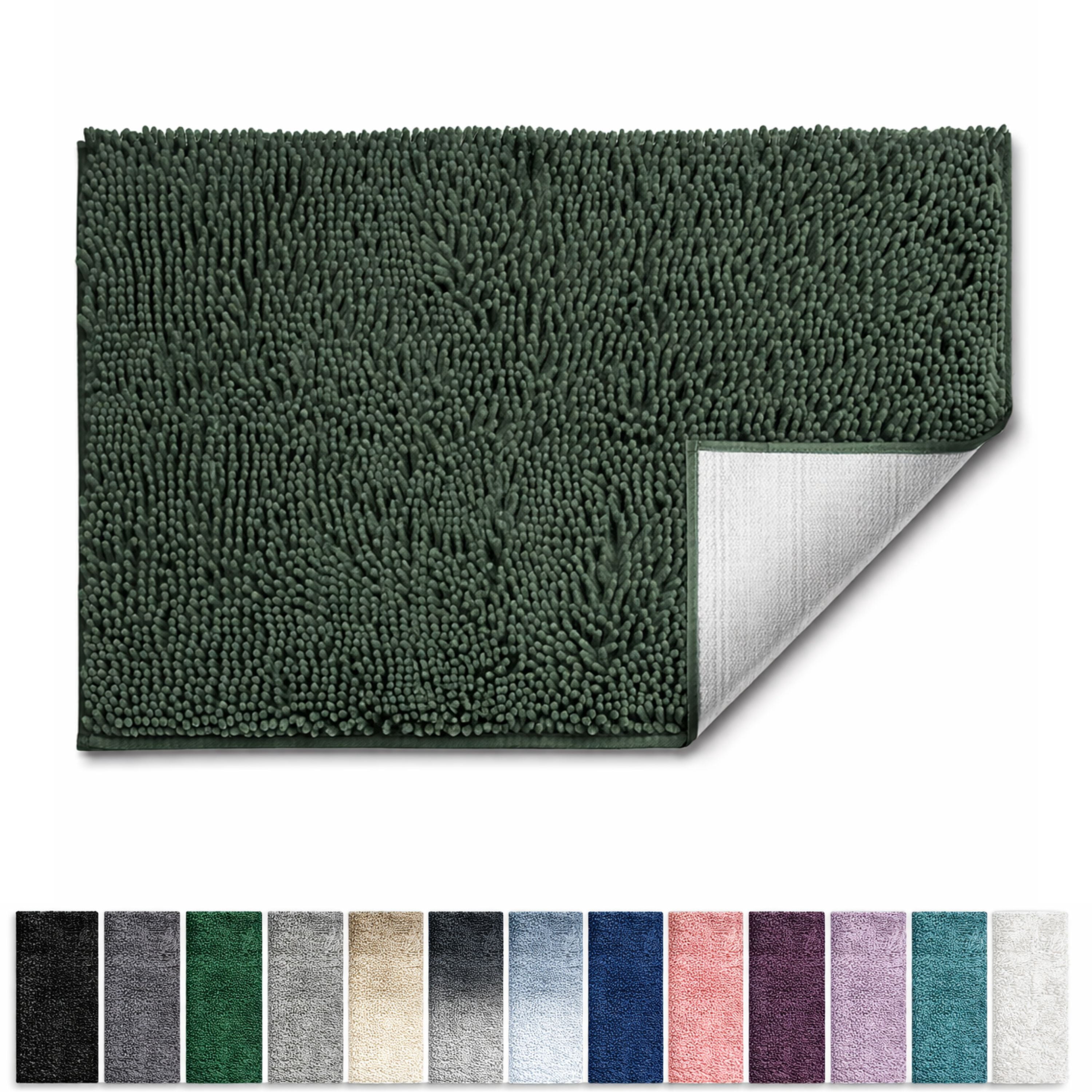 Lammaloe Chenille Bathroom Rugs Non Slip Bath Mat, 20x32 Ultra Absorbent, Bath Mats for Bathroom, Hunter Green