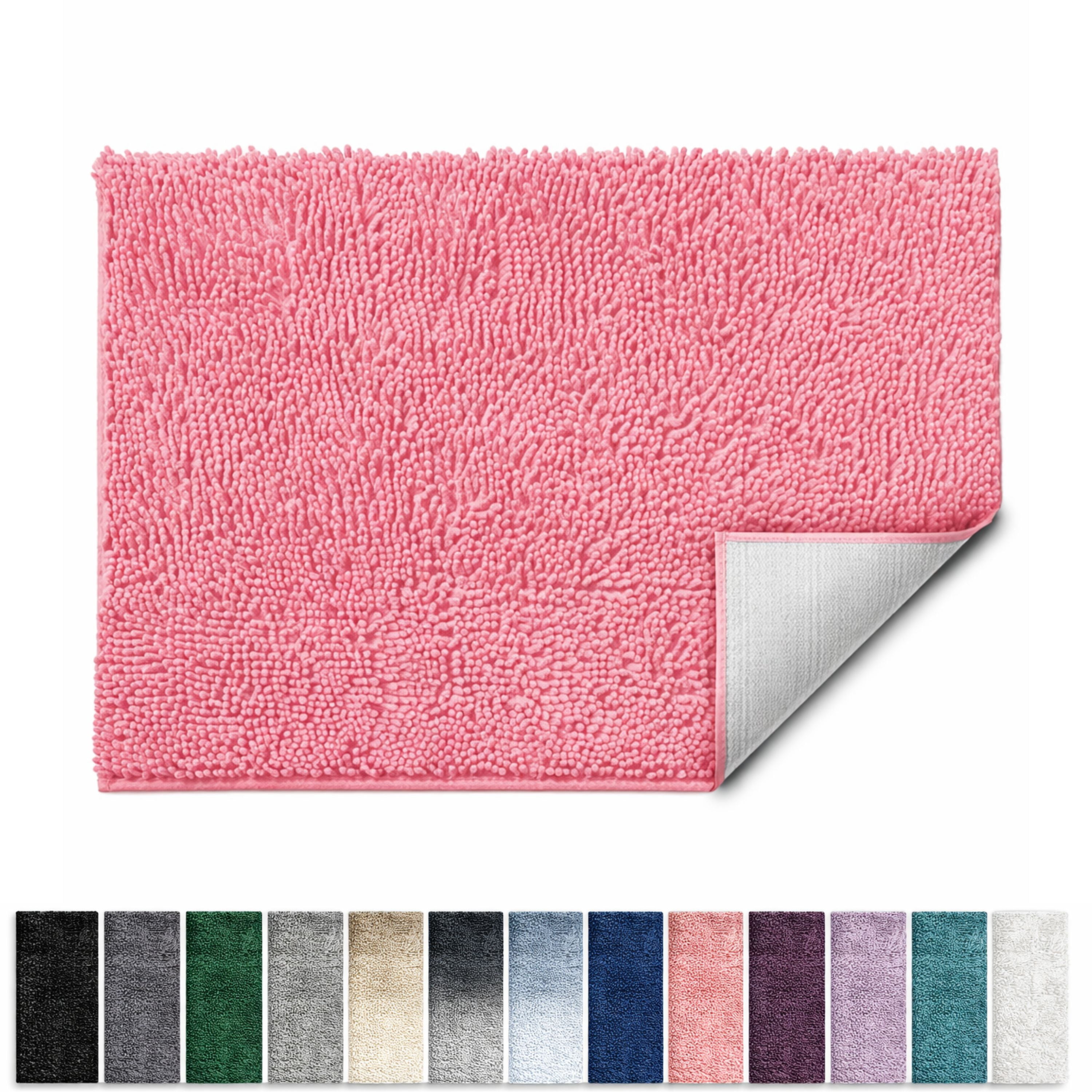 Lammaloe Chenille Bathroom Rugs Non Slip Bath Mat, 20x32 Ultra Absorbent, Bath Mats for Bathroom, Pink