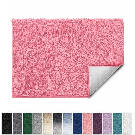 Lammaloe Chenille Bathroom Rugs Non Slip Bath Mat, 20x32 Ultra Absorbent, Soft & Machine Washable Bath Mats for Bathroom, Pink