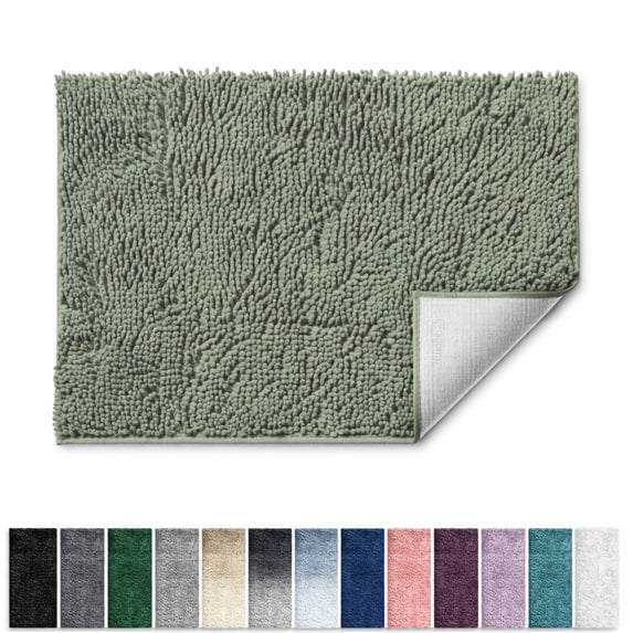 Lammaloe Chenille Bathroom Rugs Non Slip Bath Mat, 20x32 Ultra Absorbent, Soft & Machine Washable Bath Mats for Bathroom, Sage Green