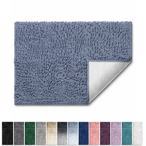 Lammaloe Chenille Bathroom Rugs Non Slip Bath Mat, 20x32 Ultra Absorbent, Soft & Machine Washable Bath Mats for Bathroom, Stone Blue