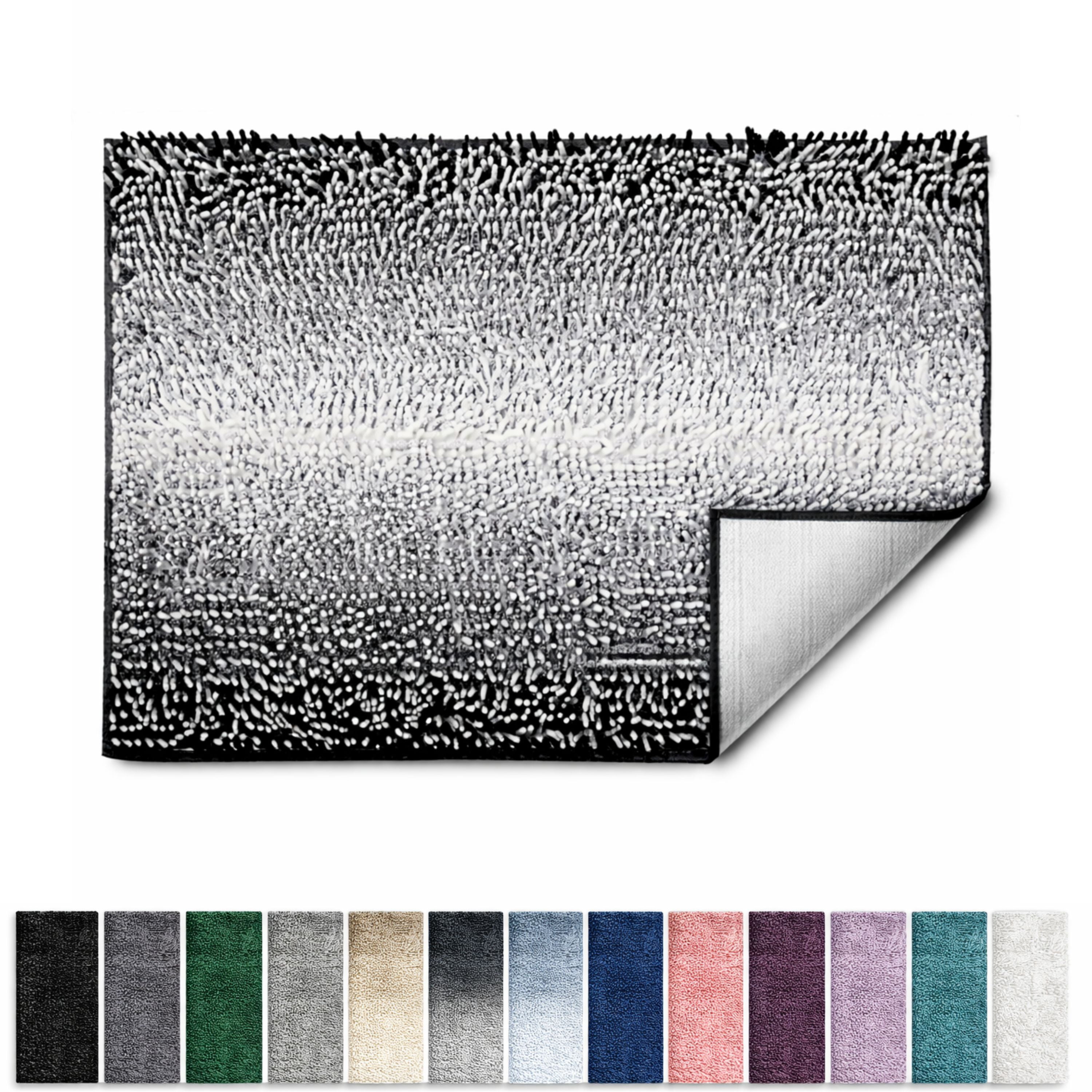 Lammaloe Chenille Bathroom Rugs Non Slip Bath Mat, 24×36 Ultra Absorbent, Soft & Machine Washable Bath Mats for Bathroom, Black Ombre