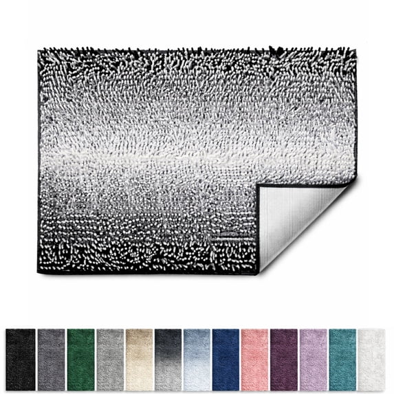 Lammaloe Chenille Bathroom Rugs Non Slip Bath Mat, 24×36 Ultra Absorbent, Soft & Machine Washable Bath Mats for Bathroom, Black Ombre