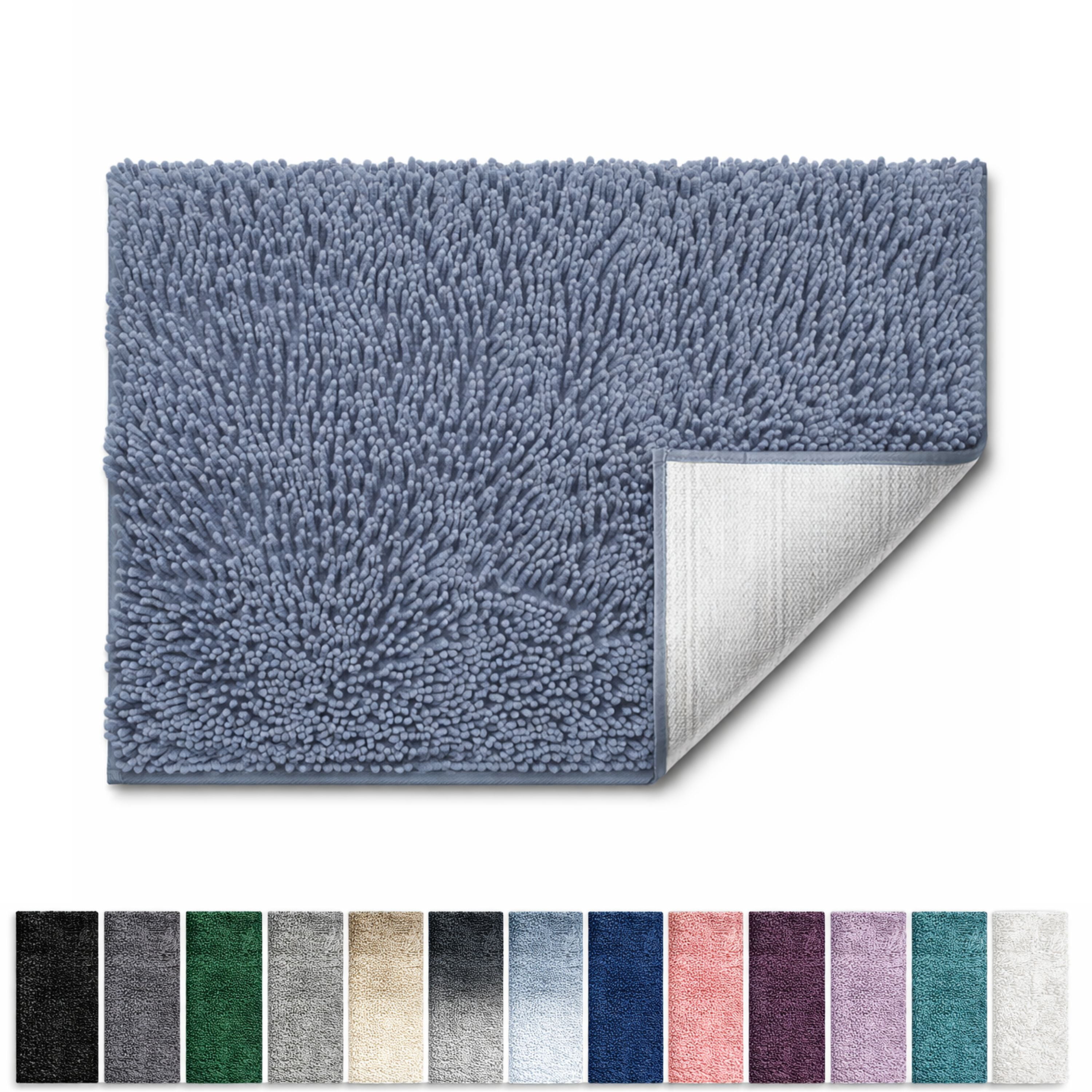 Lammaloe Chenille Bathroom Rugs Non Slip Bath Mat, 24×36 Ultra Absorbent, Soft & Machine Washable Bath Mats for Bathroom, Stone Blue