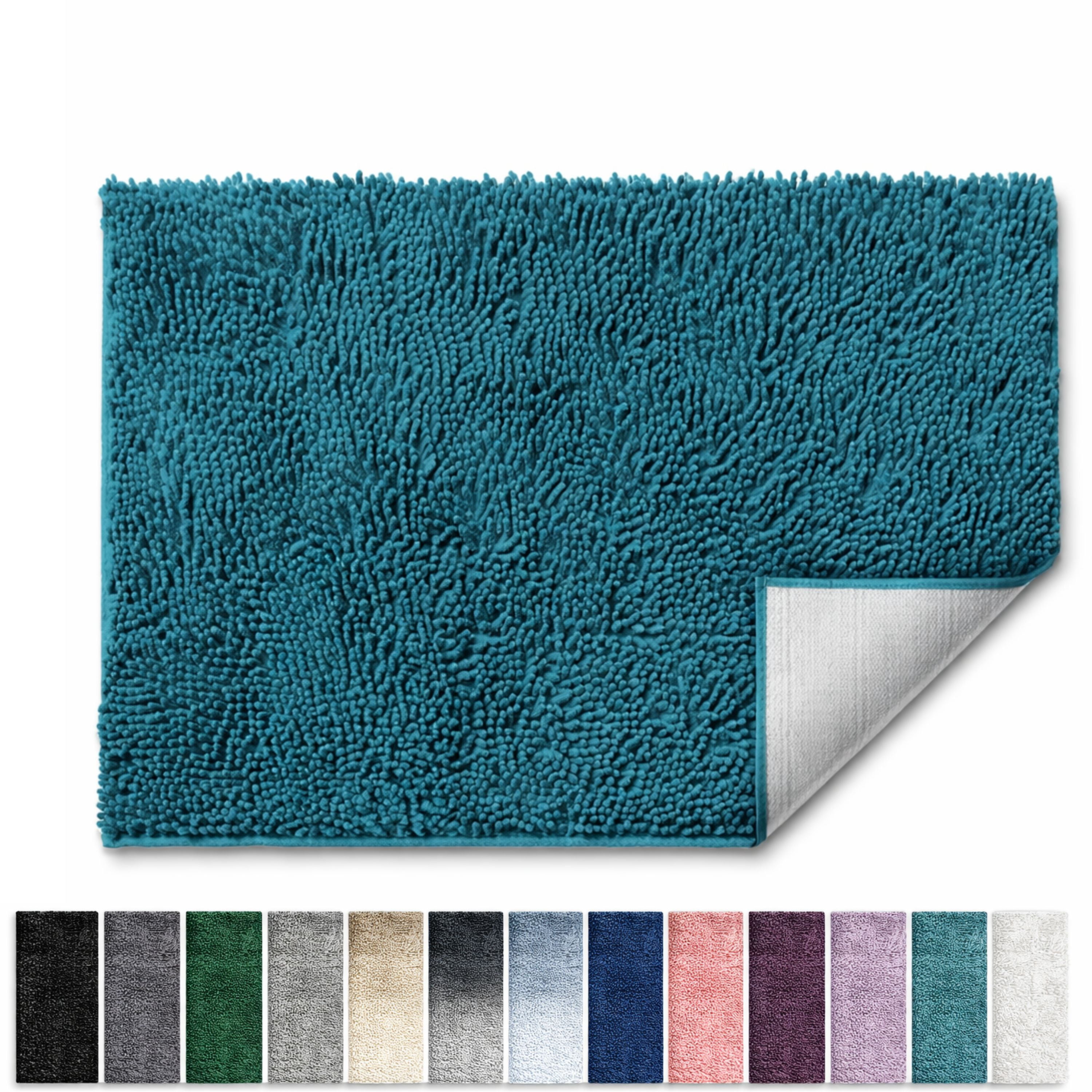 Lammaloe Chenille Bathroom Rugs Non Slip Bath Mat, 24×36 Ultra Absorbent, Soft & Machine Washable Bath Mats for Bathroom, Teal