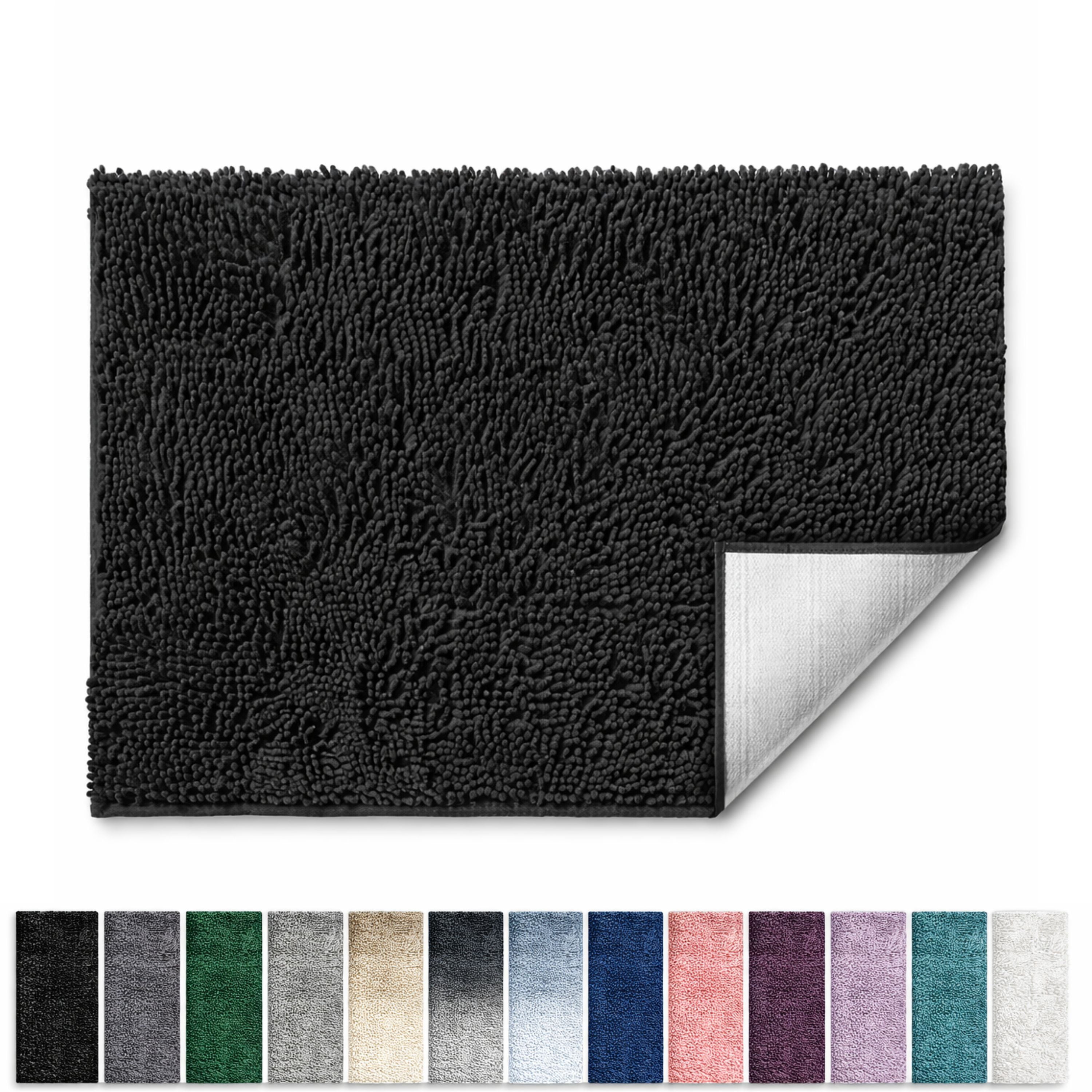 Lammaloe Chenille Bathroom Rugs Non Slip Bath Mat, 26x44 Ultra Absorbent, Soft & Machine Washable Bath Mats for Bathroom, Black