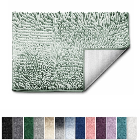 Lammaloe Chenille Bathroom Rugs Non Slip Bath Mat, 26x44 Ultra Absorbent, Soft & Machine Washable Bath Mats for Bathroom, Ombre Green