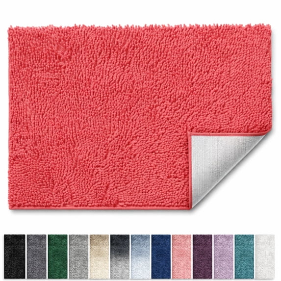 Lammaloe Chenille Bathroom Rugs Non Slip Bath Mat, 26x44 Ultra Absorbent, Soft & Machine Washable Bath Mats for Bathroom, Rose