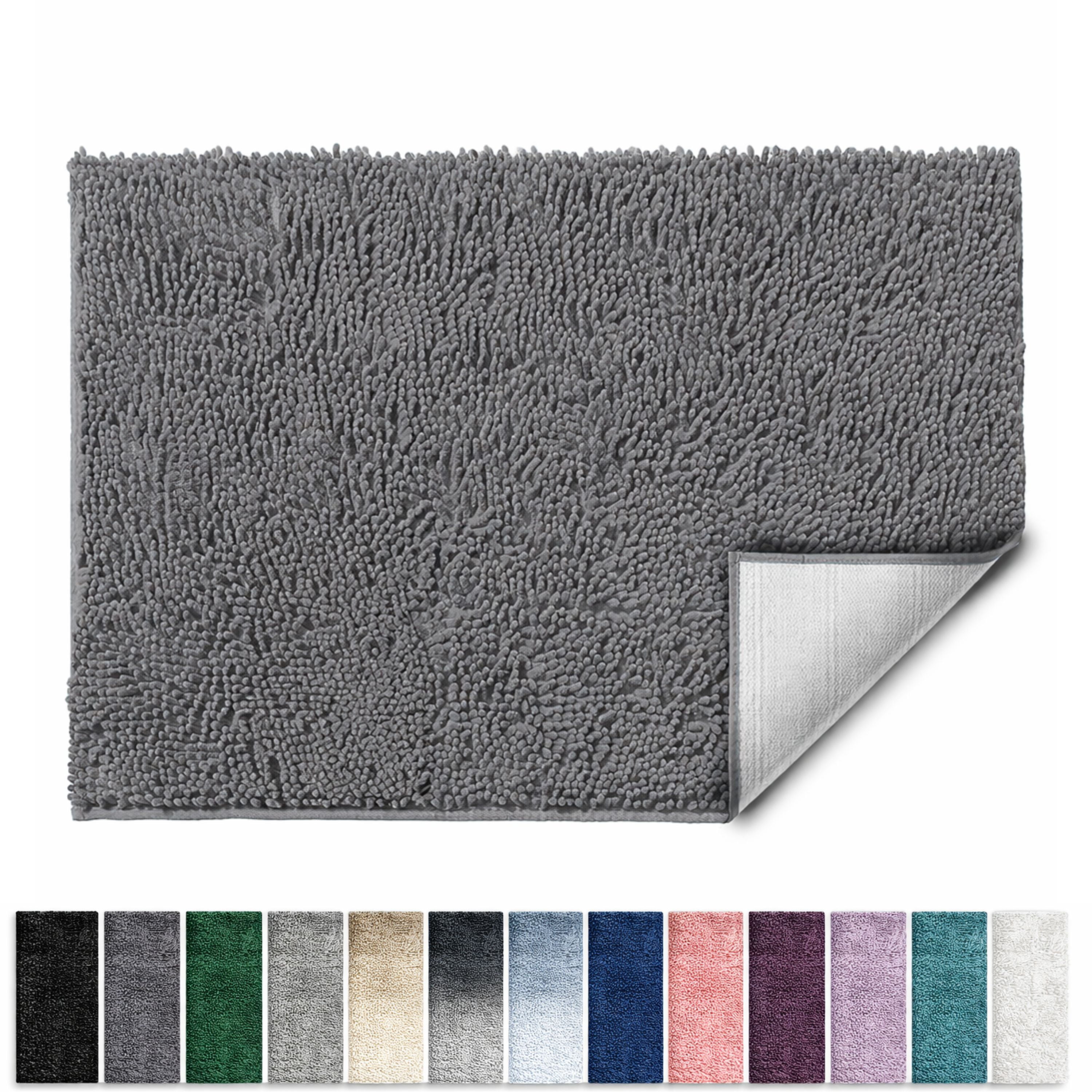 Lammaloe Chenille Bathroom Rugs Non Slip Bath Mat, 26x44 Ultra Absorbent, Soft & Machine Washable Bath Mats for Bathroom, Stone Gray