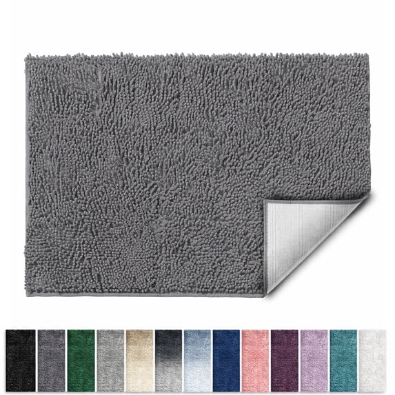 Lammaloe Chenille Bathroom Rugs Non Slip Bath Mat, 26x44 Ultra Absorbent, Soft & Machine Washable Bath Mats for Bathroom, Stone Gray
