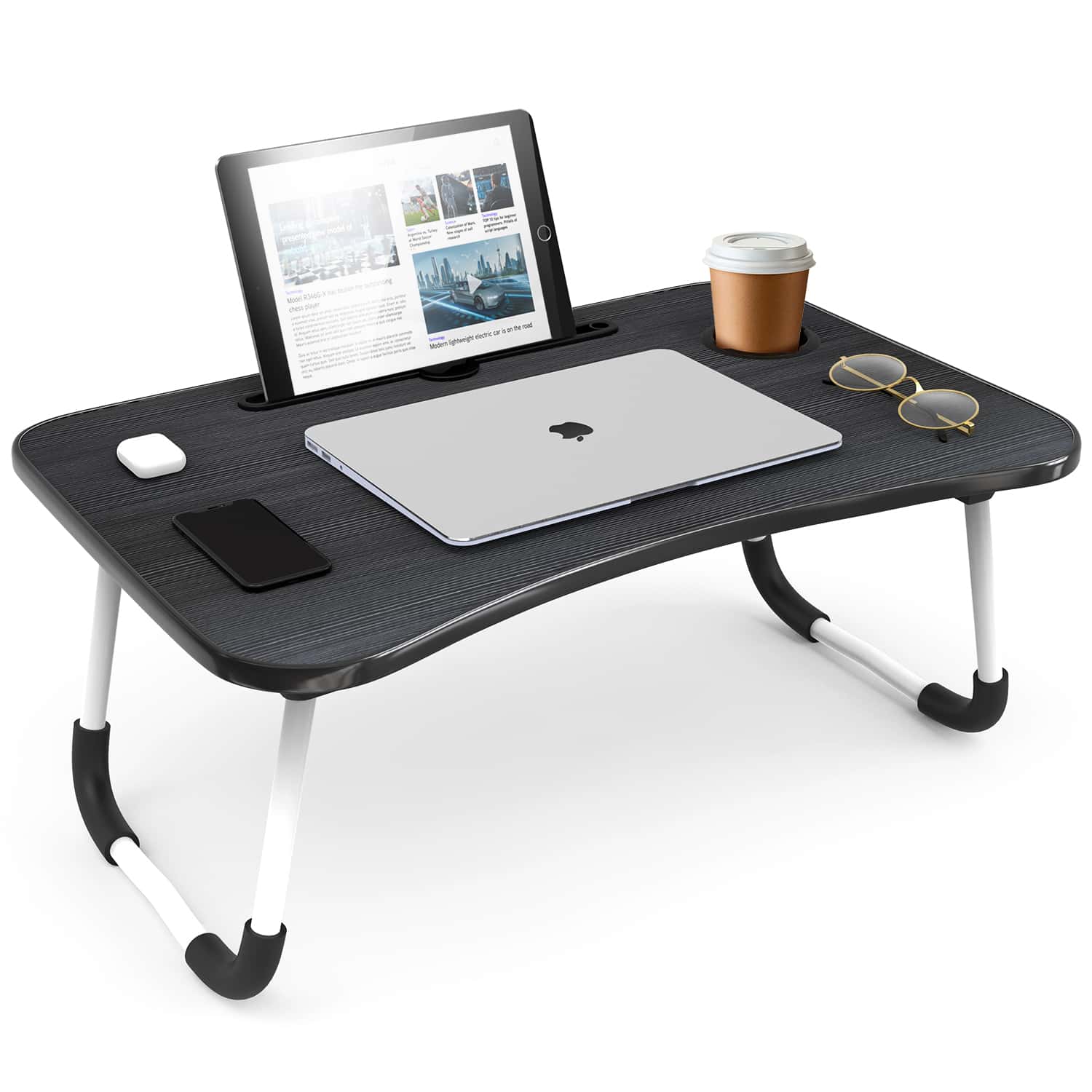 Tavolino Portatile Pieghevole In Bambù Per Laptop – Regolabile In Altezza E Inclinazione, Antiscivolo, Con Supporto Per Mouse E Tazza