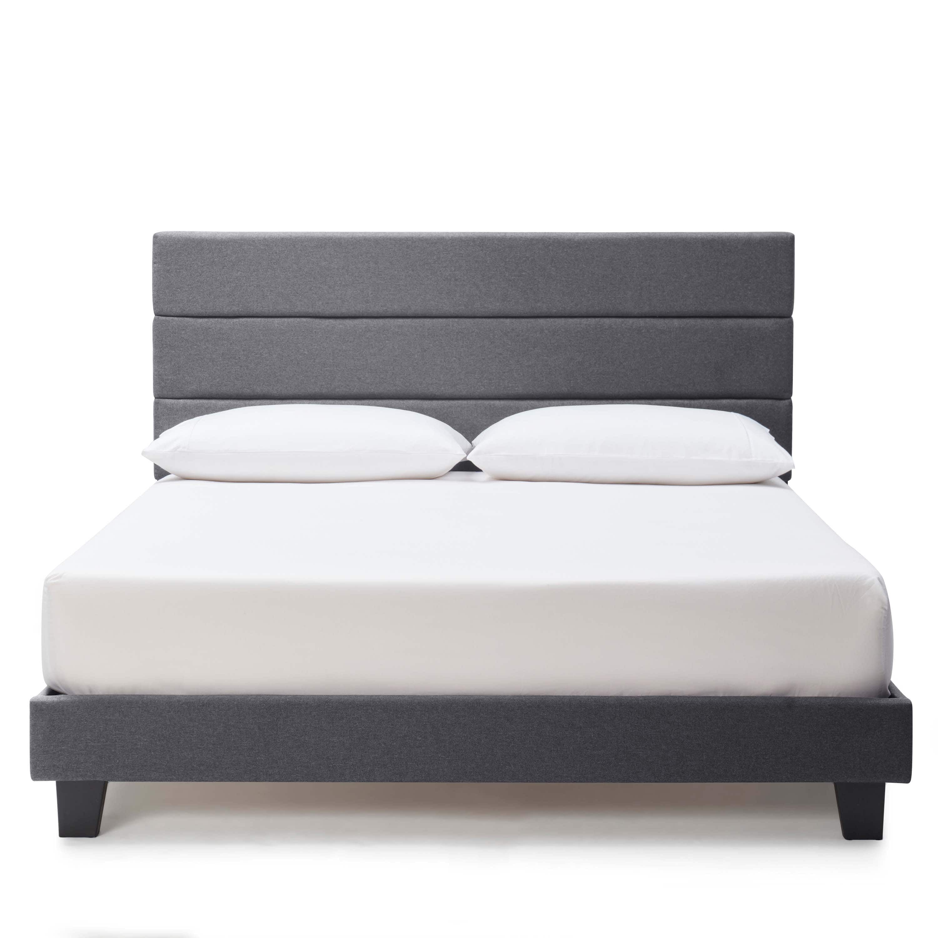 Lammaloe Full Size Platform Bed Frame with Horizontal Channel Upholstered Headboard, Grey, Full