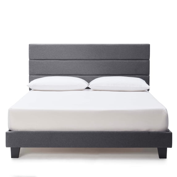 Lammaloe Full Size Platform Bed Frame with Horizontal Channel Upholstered Headboard, Grey, Full