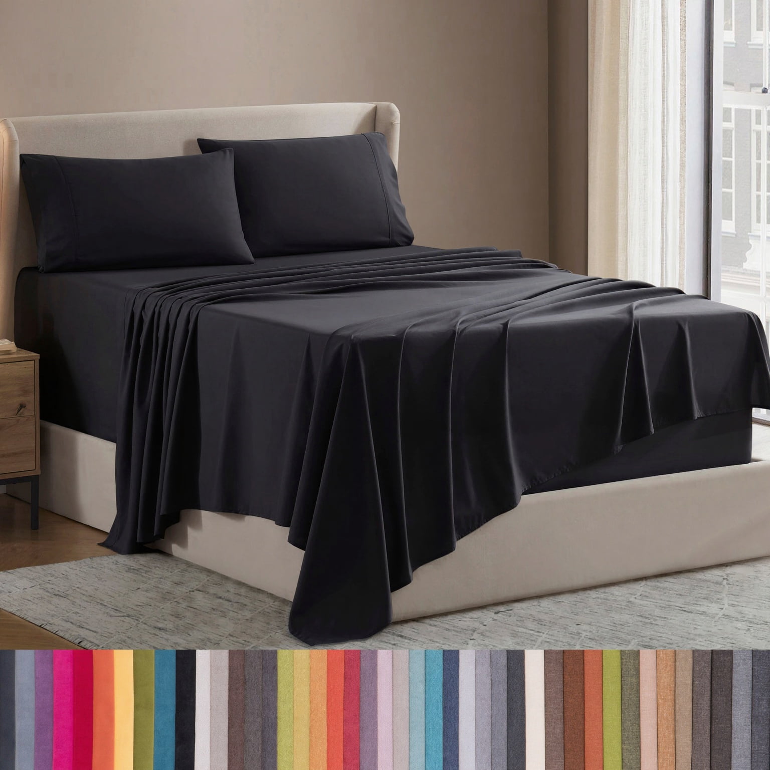 Lammaloe Full Size Sheets Set, Hotel Style Deep Pocket 4 Piece Bed Sheets, Luxury Soft Microfiber Sheet Sets, Black