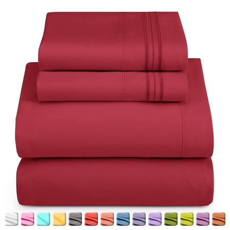 Lammaloe Full Size Sheet Sets, 1800 Series Deep Pocket 4 Piece, Luxury Soft Microfiber Bed Sheet Sets, BURGUNDY RED