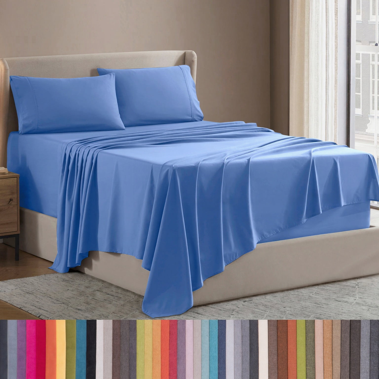 Lammaloe Full Size Sheets Set, Hotel Style Deep Pocket 4 Piece Bed Sheets, Luxury Soft Microfiber Sheet Sets, Calm Blue