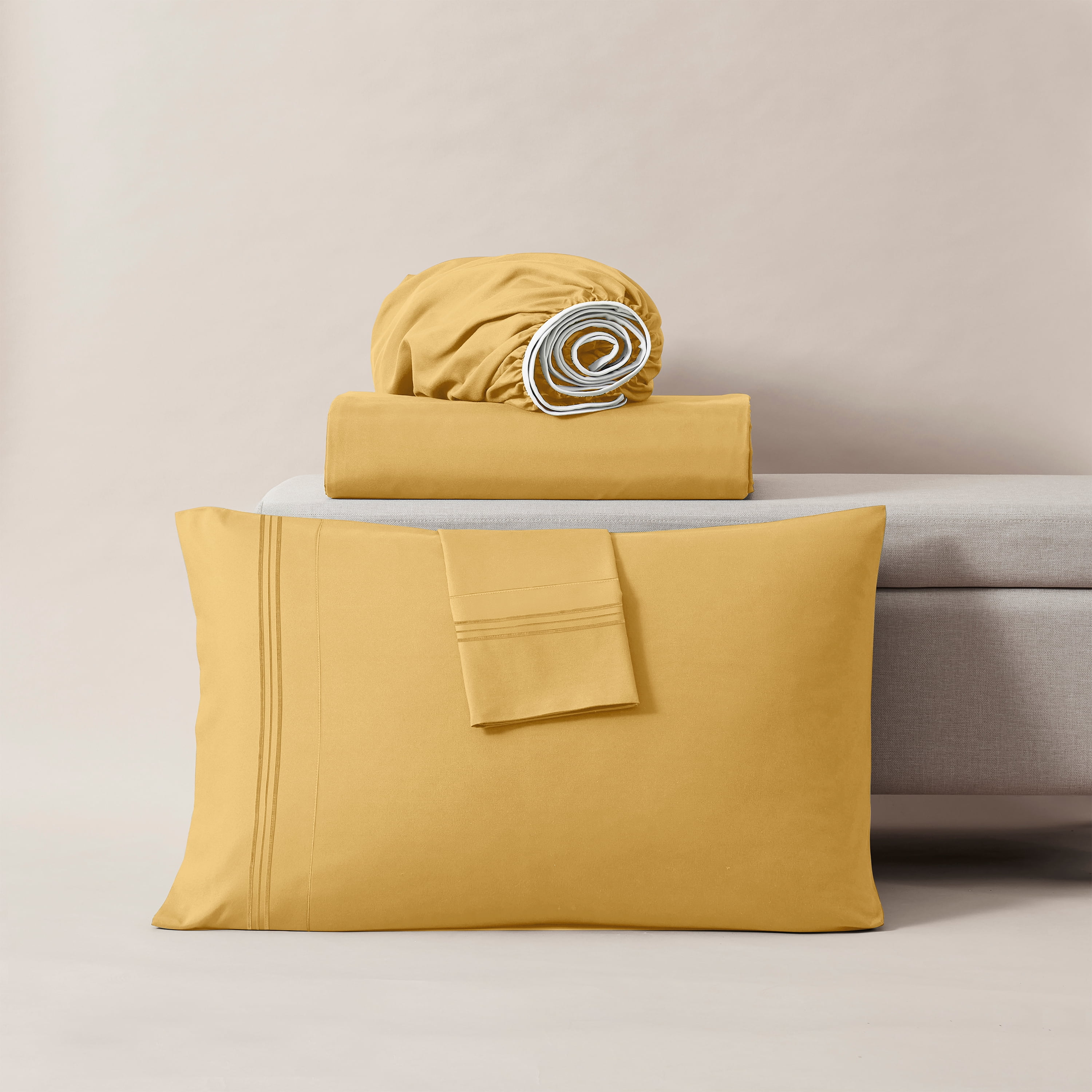 Lammaloe Full Size Sheet Sets, 1800 Series Deep Pocket 4 Piece, Luxury Soft Microfiber Bed Sheet Sets, CAMEL GOLD