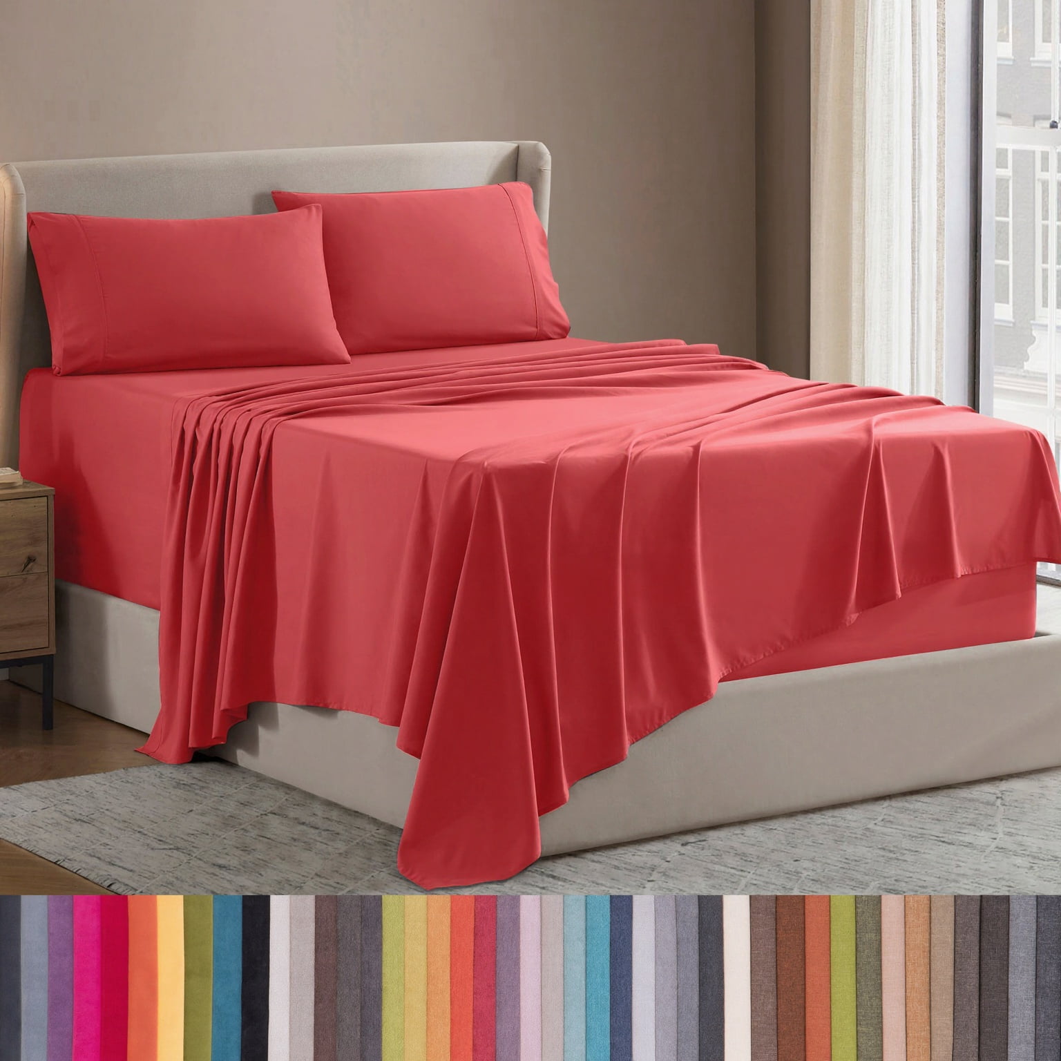 Lammaloe Full Size Sheets Set, Hotel Style Deep Pocket 4 Piece Bed Sheets, Luxury Soft Microfiber Sheet Sets, Coral Pink