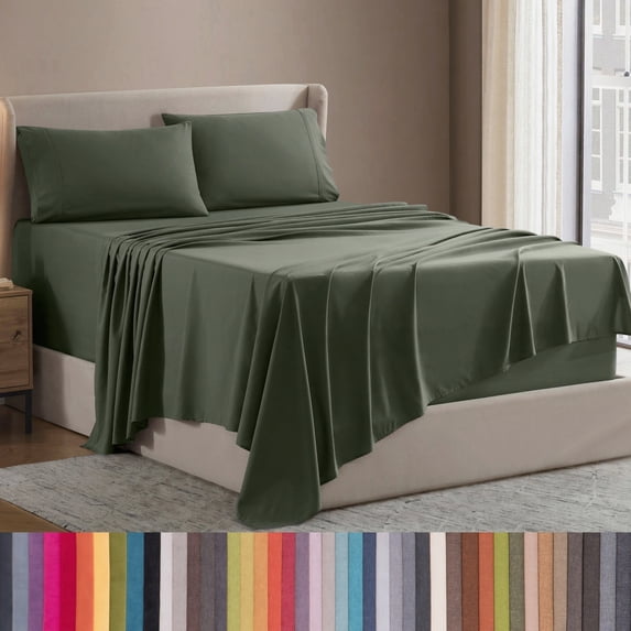 Lammaloe Full Size Sheets Set, Hotel Style Deep Pocket 4 Piece Bed Sheets, Luxury Soft Microfiber Sheet Sets, Olive Green