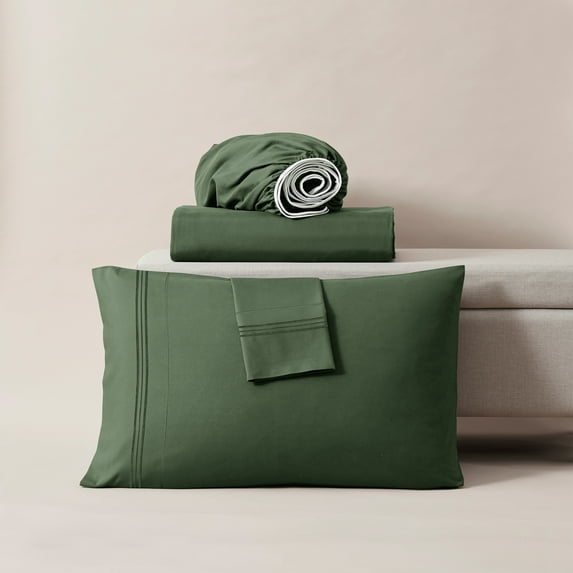 Lammaloe Full Size Sheets Set, Hotel Style Deep Pocket 4 Piece Bed Sheets, Luxury Soft Microfiber Sheet Sets, Olive Green