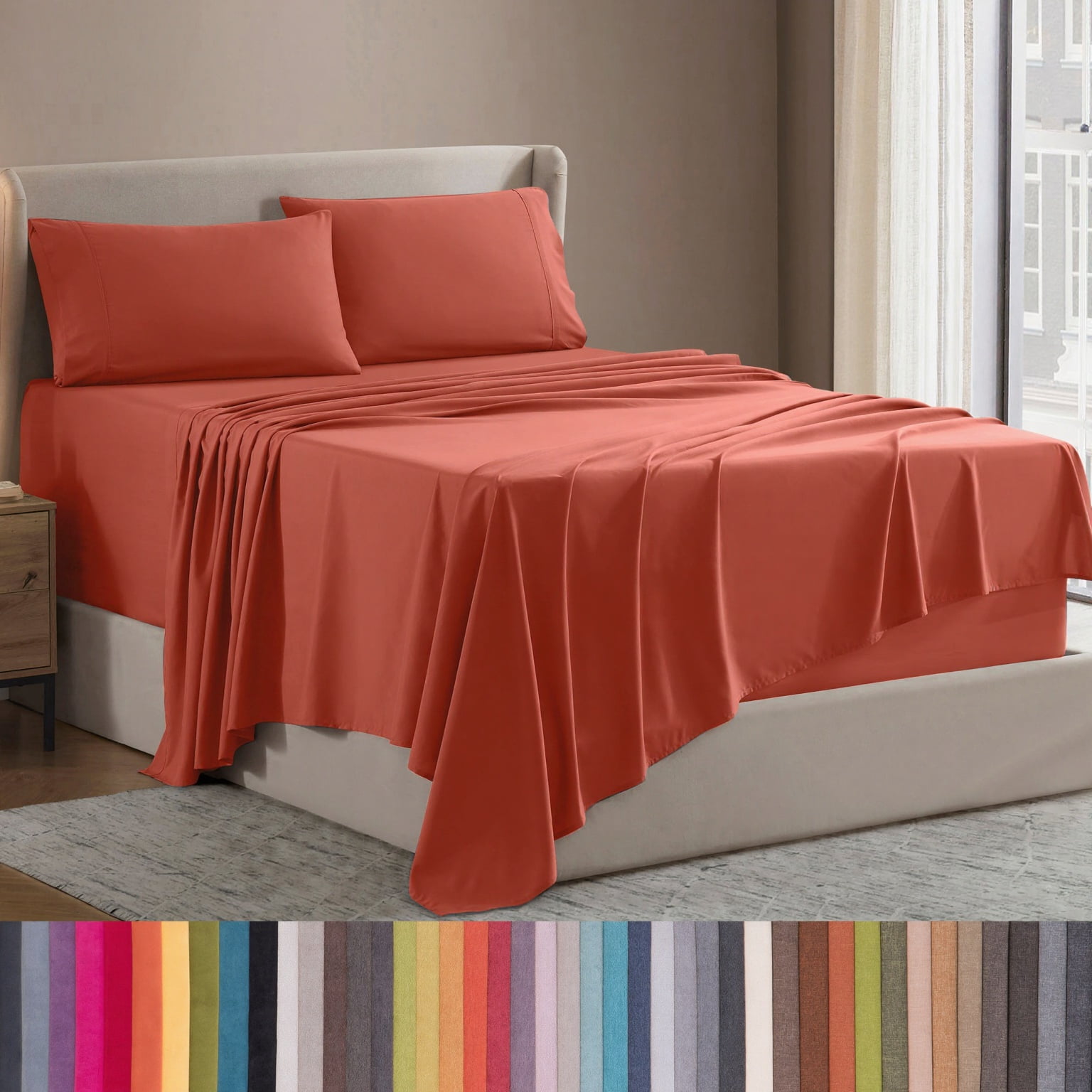 Lammaloe Full Size Sheets Set, Hotel Style Deep Pocket 4 Piece Bed Sheets, Luxury Soft Microfiber Sheet Sets, Orange