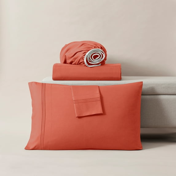 Lammaloe Full Size Sheets Set, Hotel Style Deep Pocket 4 Piece Bed Sheets, Luxury Soft Microfiber Sheet Sets, Orange