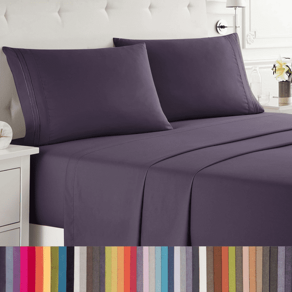 Lammaloe Full Size Sheets Set, Hotel Style Deep Pocket 4 Piece Bed Sheets, Luxury Soft Microfiber Sheet Sets, Purple Eggplant