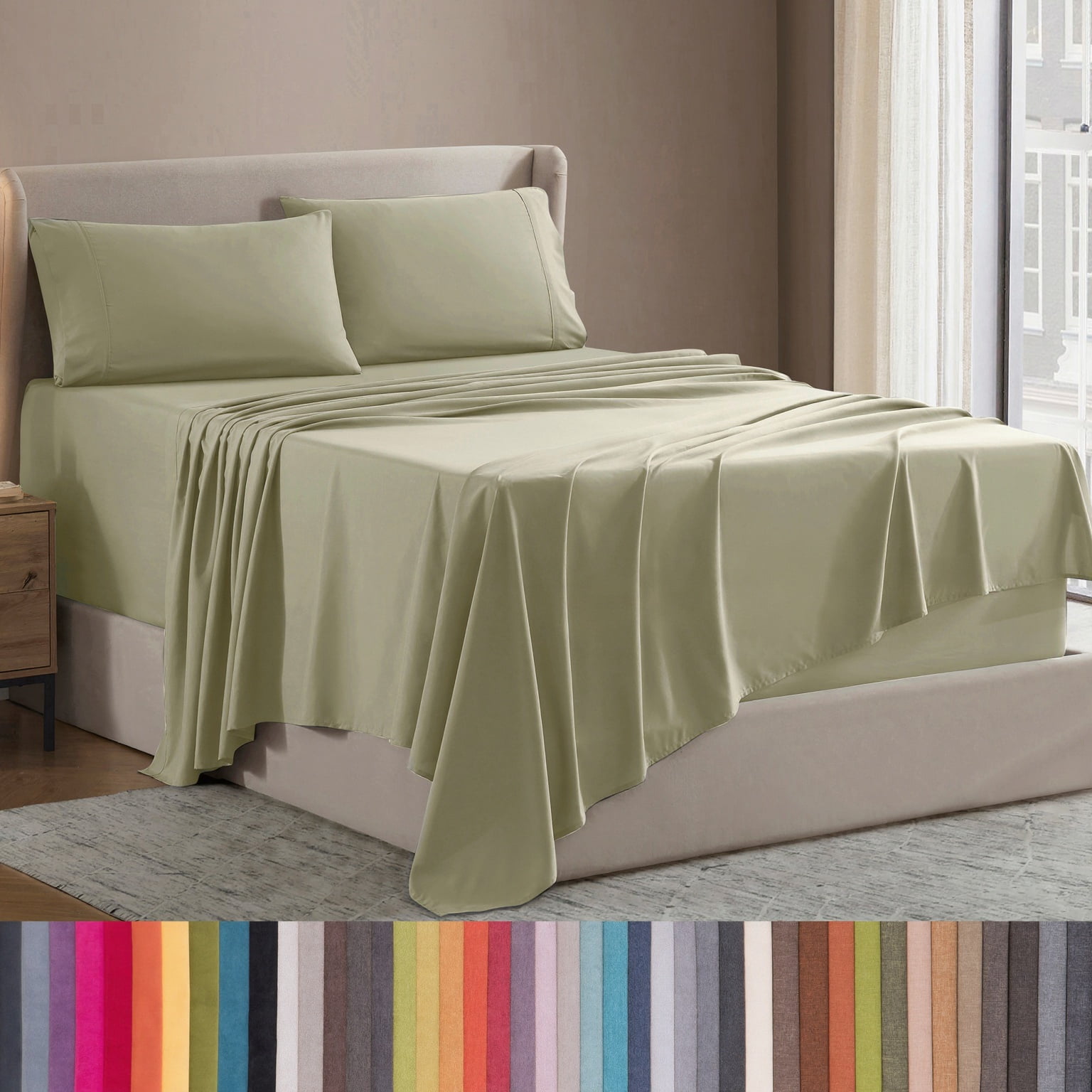 Lammaloe Full Size Sheets Set, Hotel Style Deep Pocket 4 Piece Bed Sheets, Luxury Soft Microfiber Sheet Sets, Sage Green