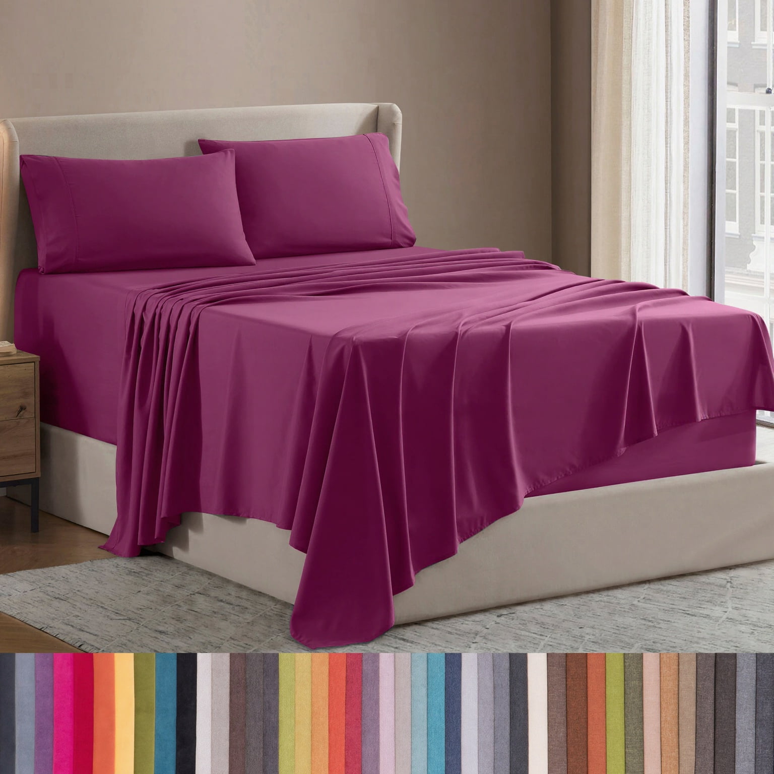 Lammaloe Full Size Sheets Set, Hotel Style Deep Pocket 4 Piece Bed Sheets, Luxury Soft Microfiber Sheet Sets, Vivacious Magenta