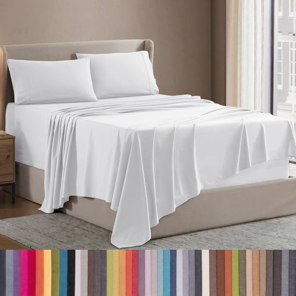 Lammaloe Full Size Sheets Set, Hotel Style Deep Pocket 4 Piece Bed Sheets, Luxury Soft Microfiber Sheet Sets, White