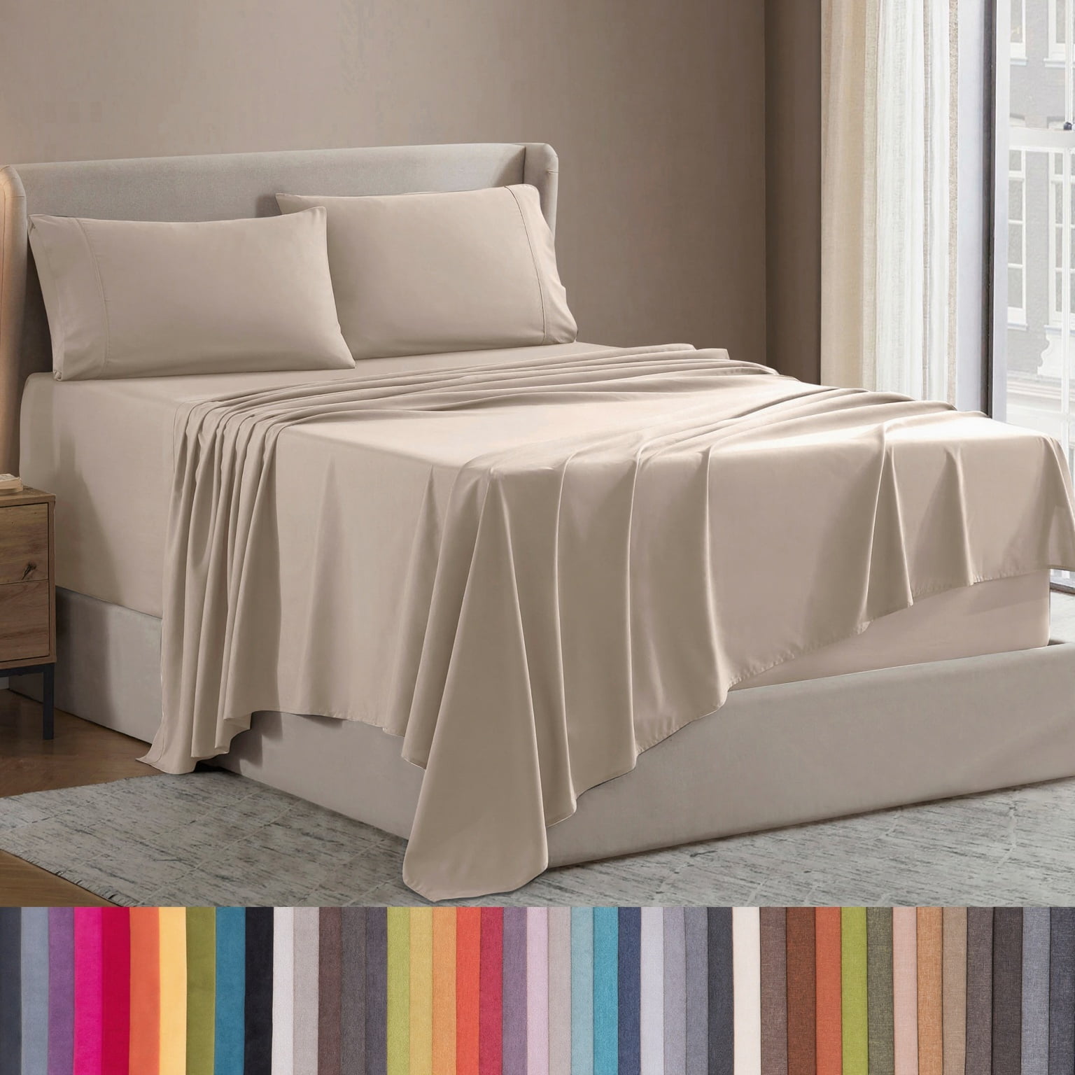 Lammaloe Full XL Size Sheets Set, Hotel Style Deep Pocket 4 Piece Bed Sheets, Luxury Soft Microfiber Sheet Sets, Beige Cream