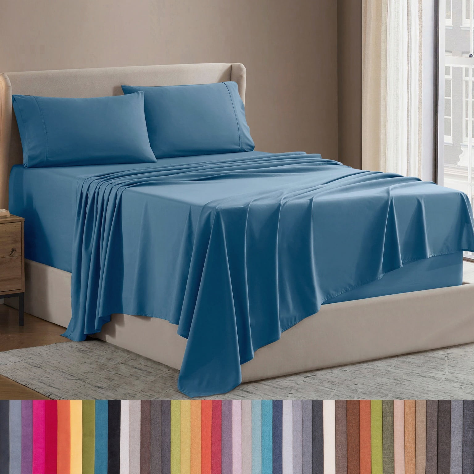 Lammaloe Full XL Size Sheets Set, Hotel Style Deep Pocket 4 Piece Bed Sheets, Luxury Soft Microfiber Sheet Sets, Blue Heaven