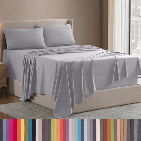 Lammaloe Full XL Size Sheets Set, Hotel Style Deep Pocket 4 Piece Bed Sheets, Luxury Soft Microfiber Sheet Sets, Light Gray Lavender