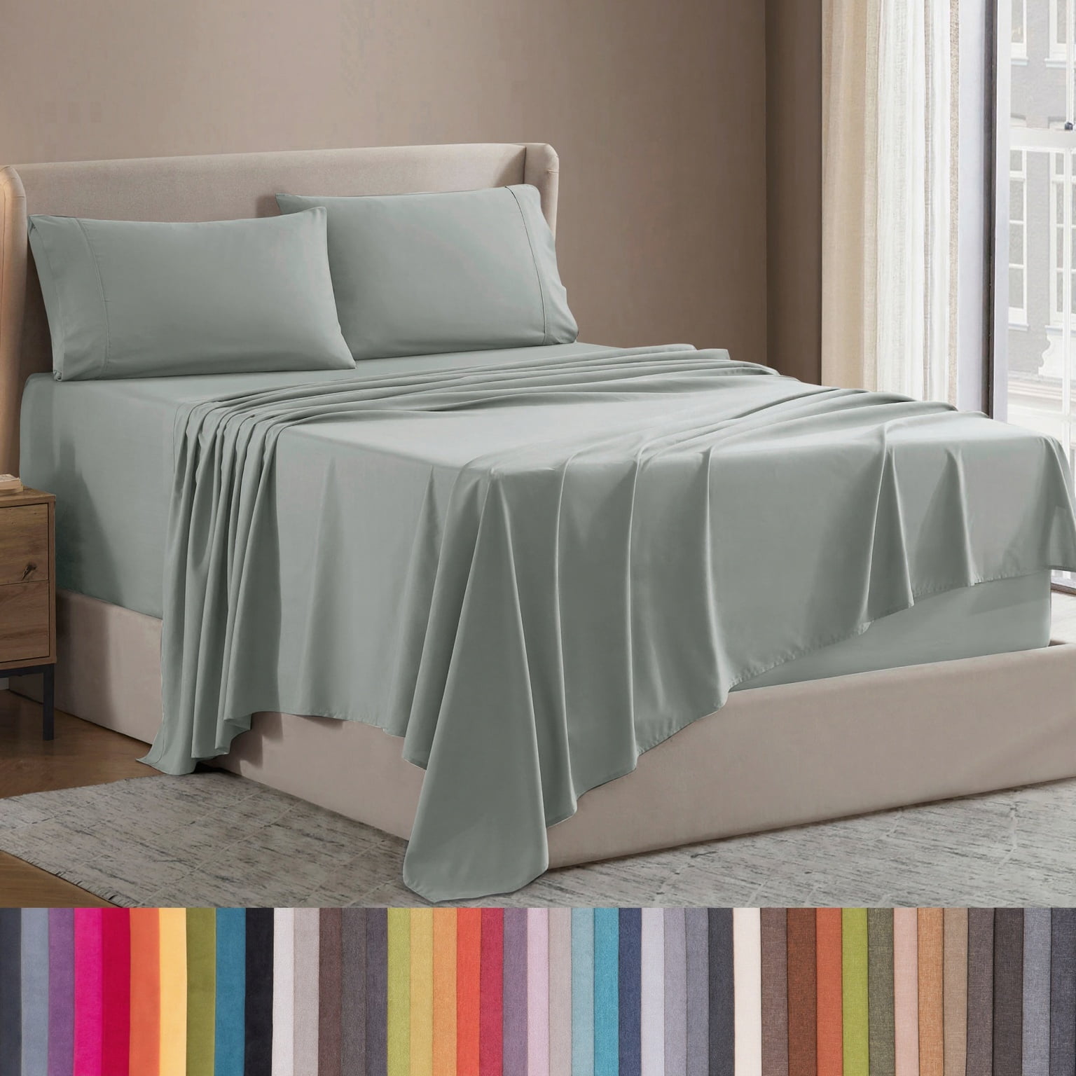Lammaloe Full XL Size Sheets Set, Hotel Style Deep Pocket 4 Piece Bed Sheets, Luxury Soft Microfiber Sheet Sets, Sage Olive Green