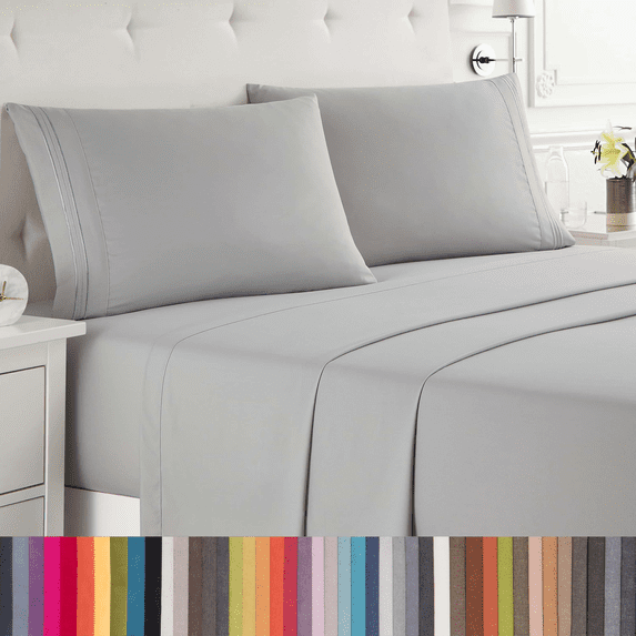 Lammaloe Full XL Size Sheets Set, Hotel Style Deep Pocket 4 Piece Bed Sheets, Luxury Soft Microfiber Sheet Sets, Silver Gray