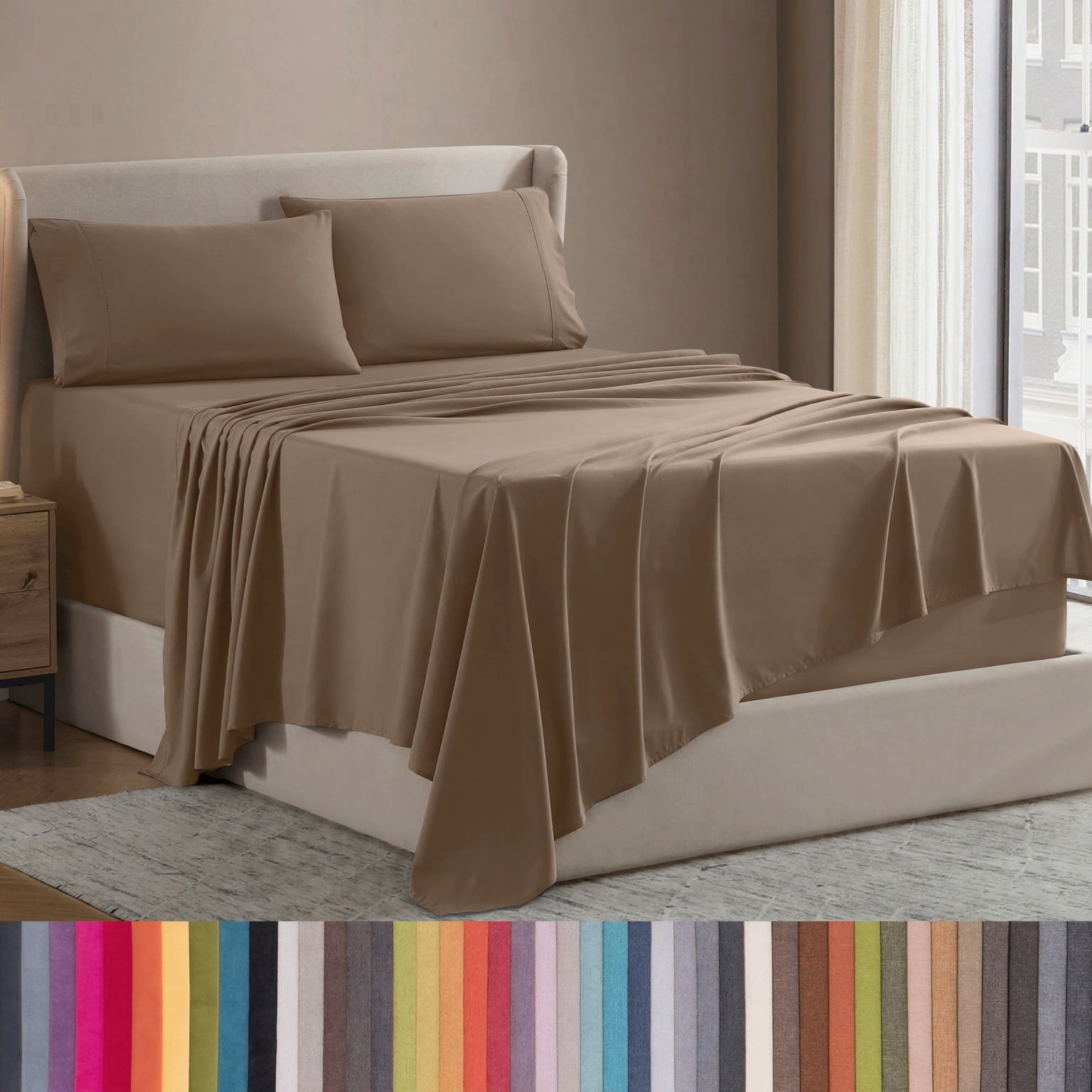 Lammaloe Full XL Size Sheets Set, Hotel Style Deep Pocket 4 Piece Bed Sheets, Luxury Soft Microfiber Sheet Sets, Taupe Sand