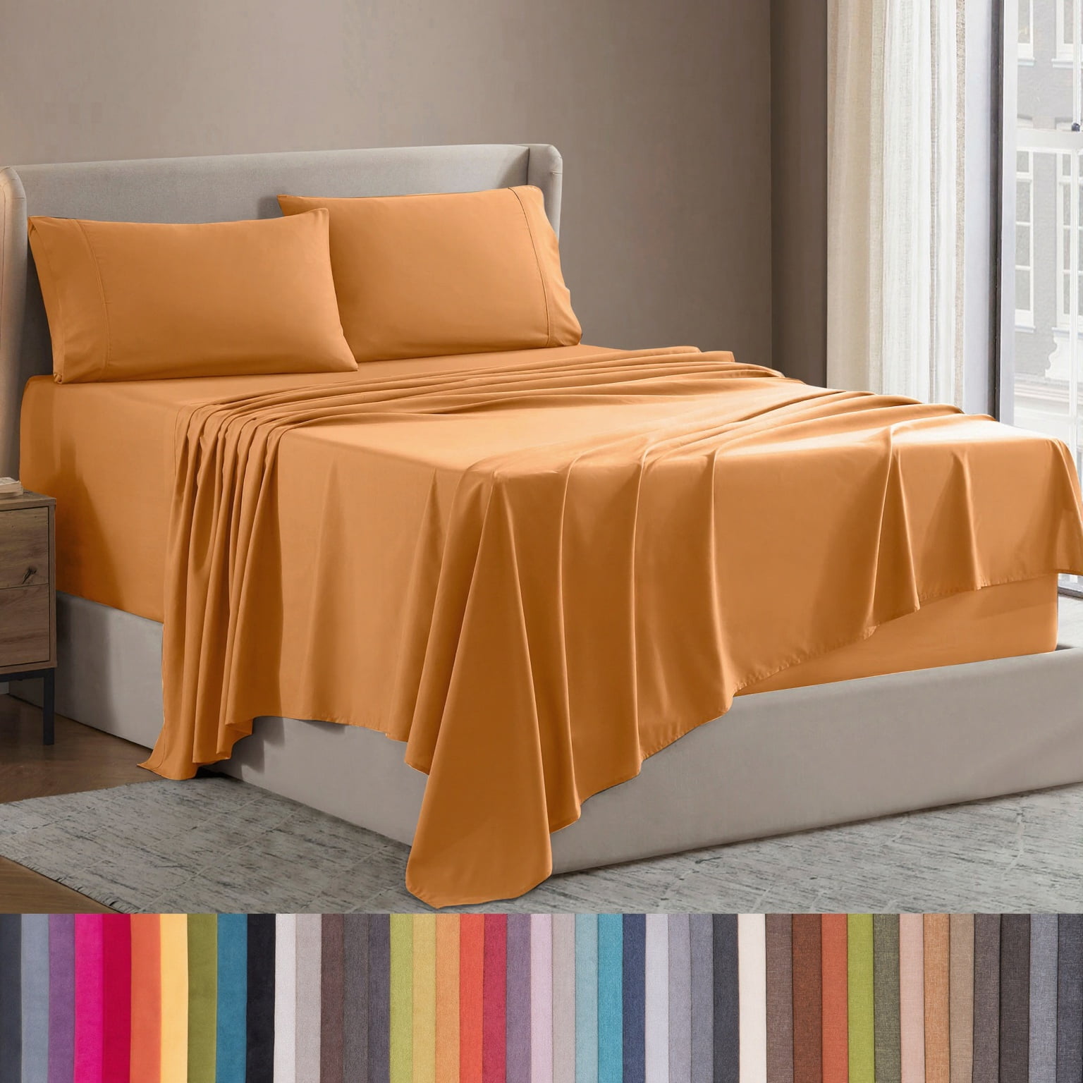 Lammaloe King Sheets Set, Hotel Style Deep Pocket 4 Piece Bed Sheets, Luxury Soft Microfiber Sheet Sets, Apricot Orange