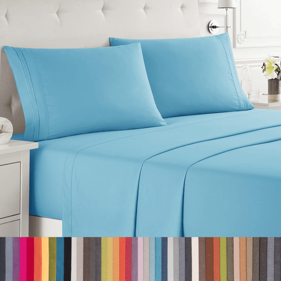 Lammaloe King Sheets Set, Hotel Style Deep Pocket 4 Piece Bed Sheets, Luxury Soft Microfiber Sheet Sets, Beach Blue