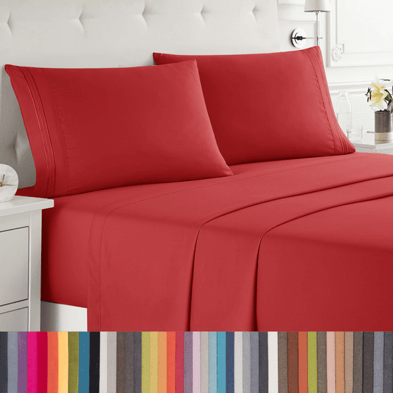 Lammaloe King Sheets Set, Hotel Style Deep Pocket 4 Piece Bed Sheets, Luxury Soft Microfiber Sheet Sets, Cherry Red