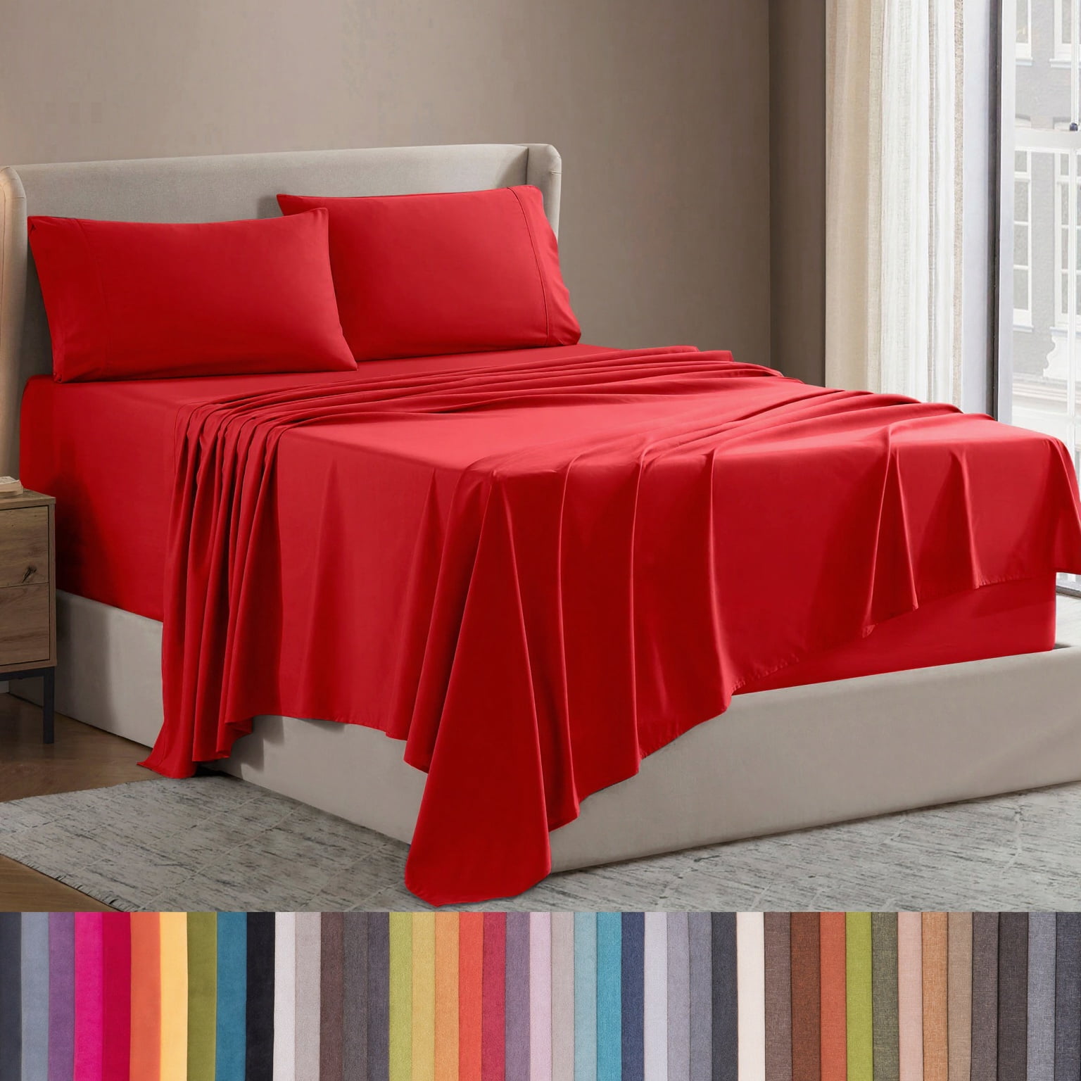 Lammaloe King Sheets Set, Hotel Style Deep Pocket 4 Piece Bed Sheets, Luxury Soft Microfiber Sheet Sets, Cherry Red